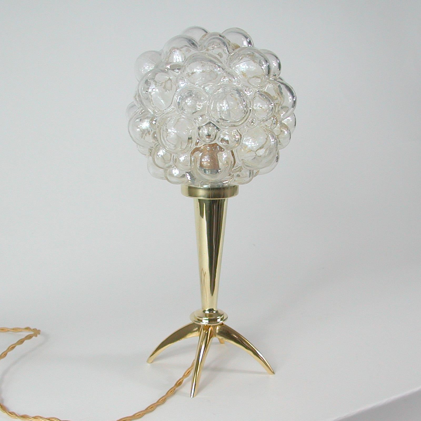 Midcentury Bubble Glass and Brass Table Lamp by Helena Tynell for Limburg, 1960s For Sale 3