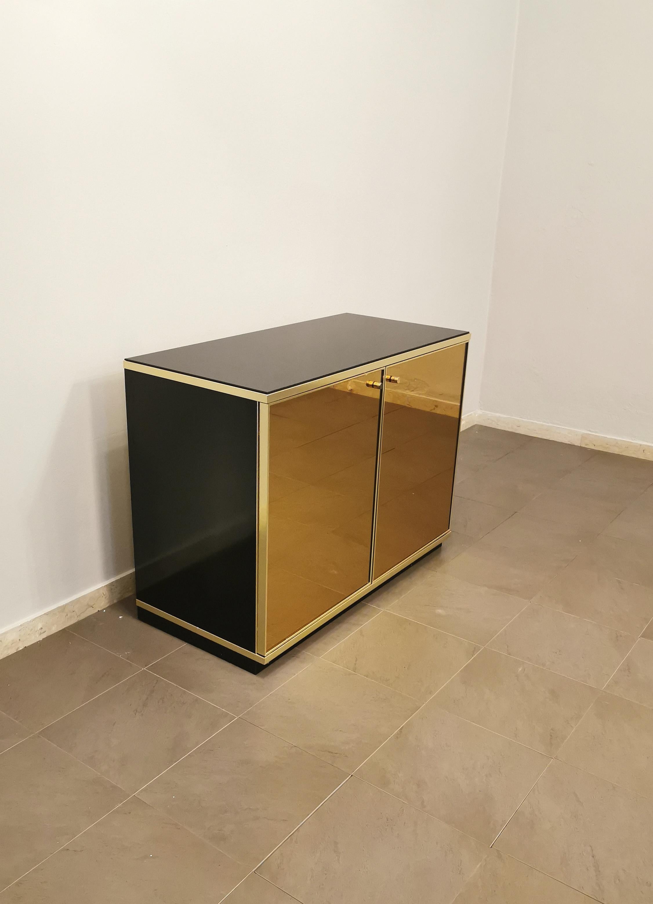 Mid-Century Modern Midcentury Buffet Credenza Renato Zevi Lacquered Wood Mirrored Glass Italy 1970s