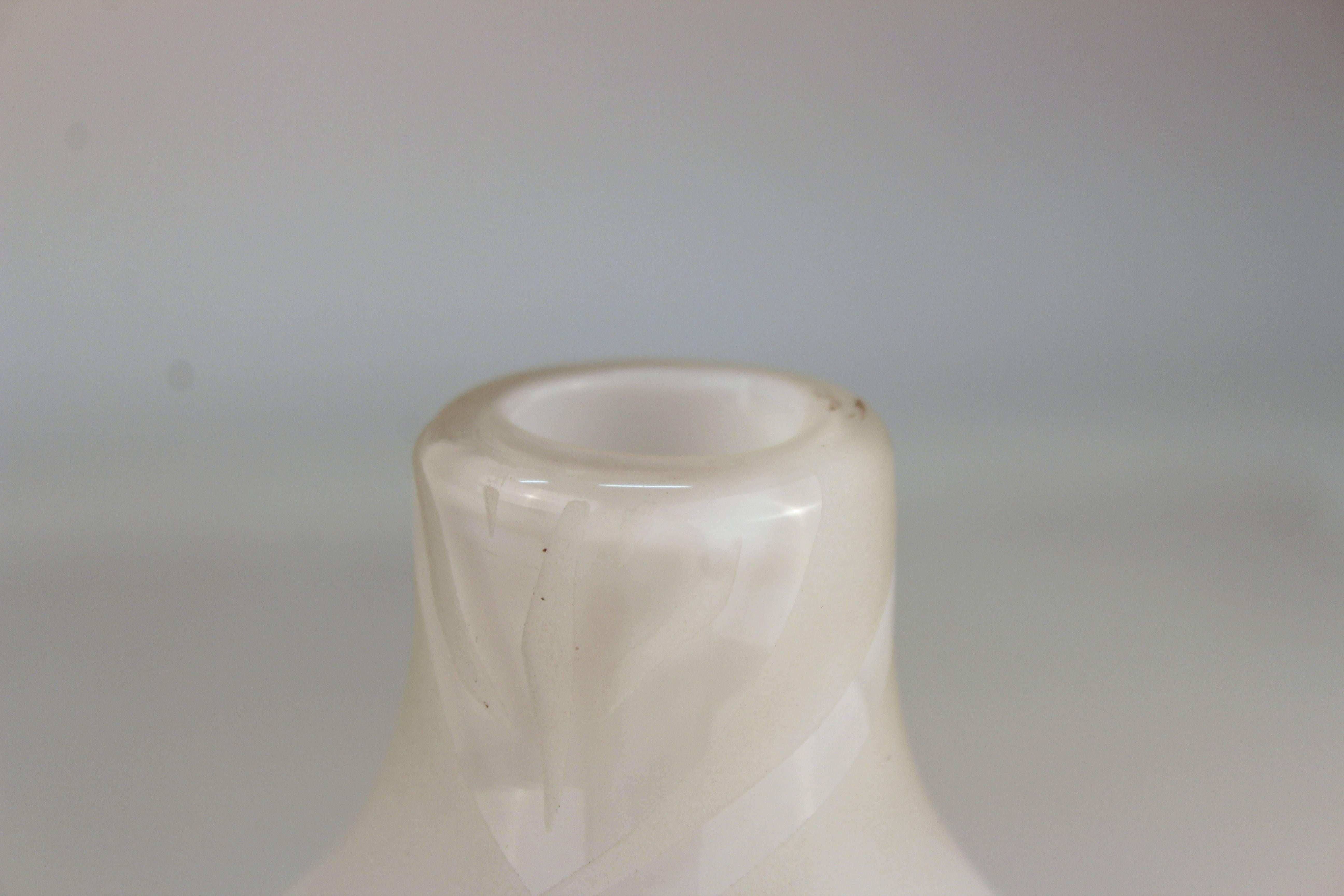 Midcentury Bulb Vase in White Glass with Leaf Pattern 2
