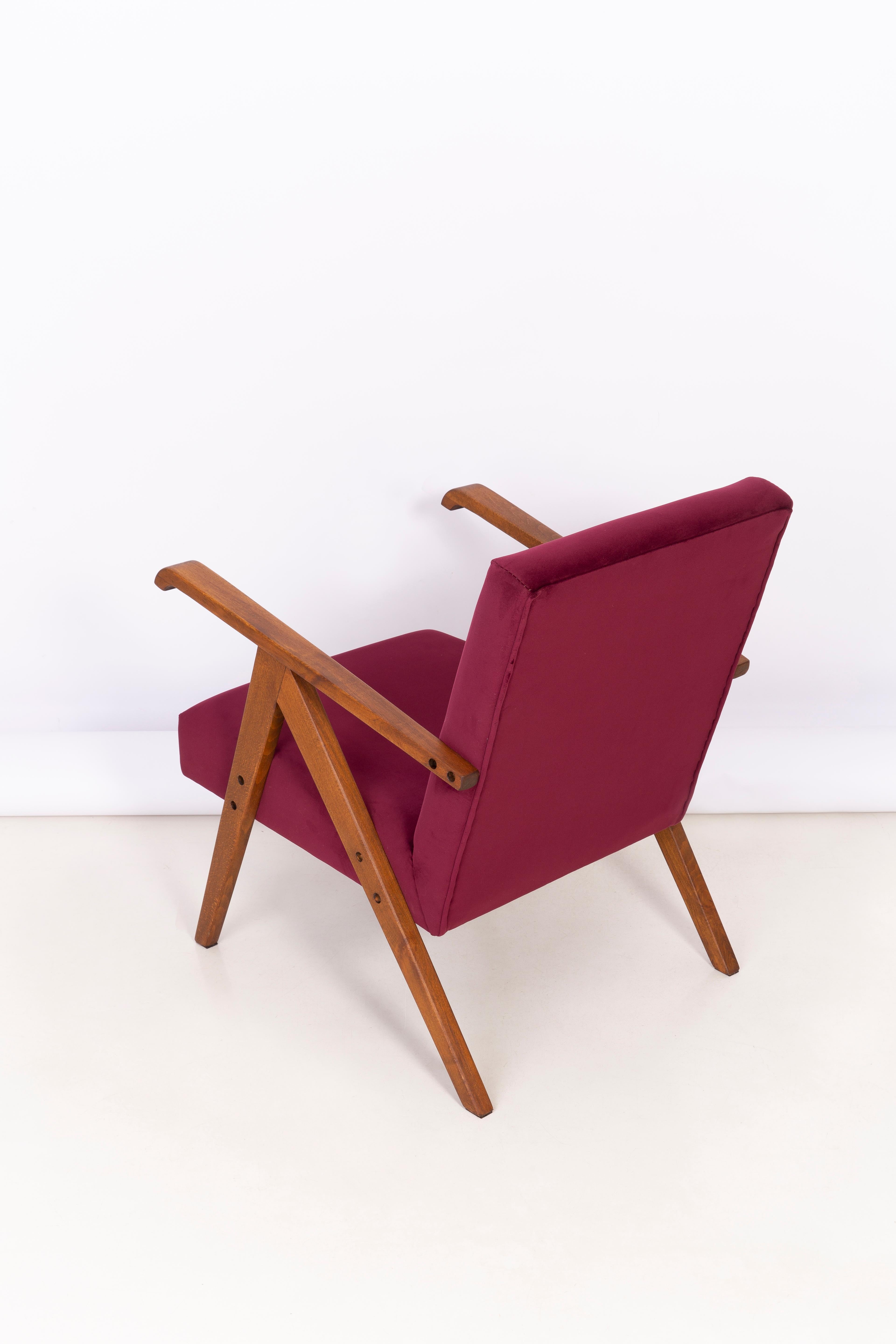 20th Century Midcentury Burgundy Velvet VAR Armchair, 1960s For Sale