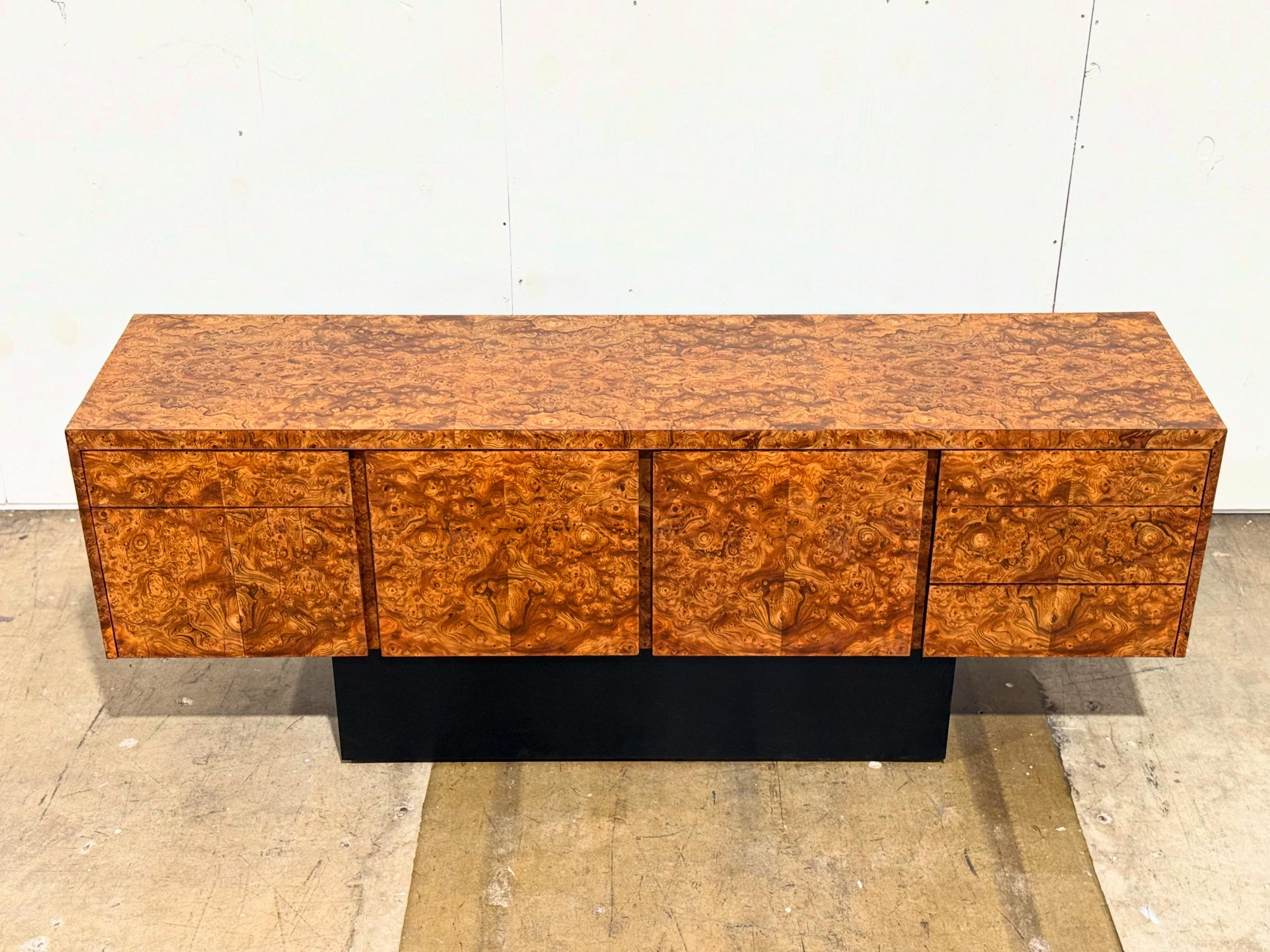 Midcentury Burl Credenza by Eppinger - Vintage Cabinet - after Milo Baughman In Good Condition In Decatur, GA