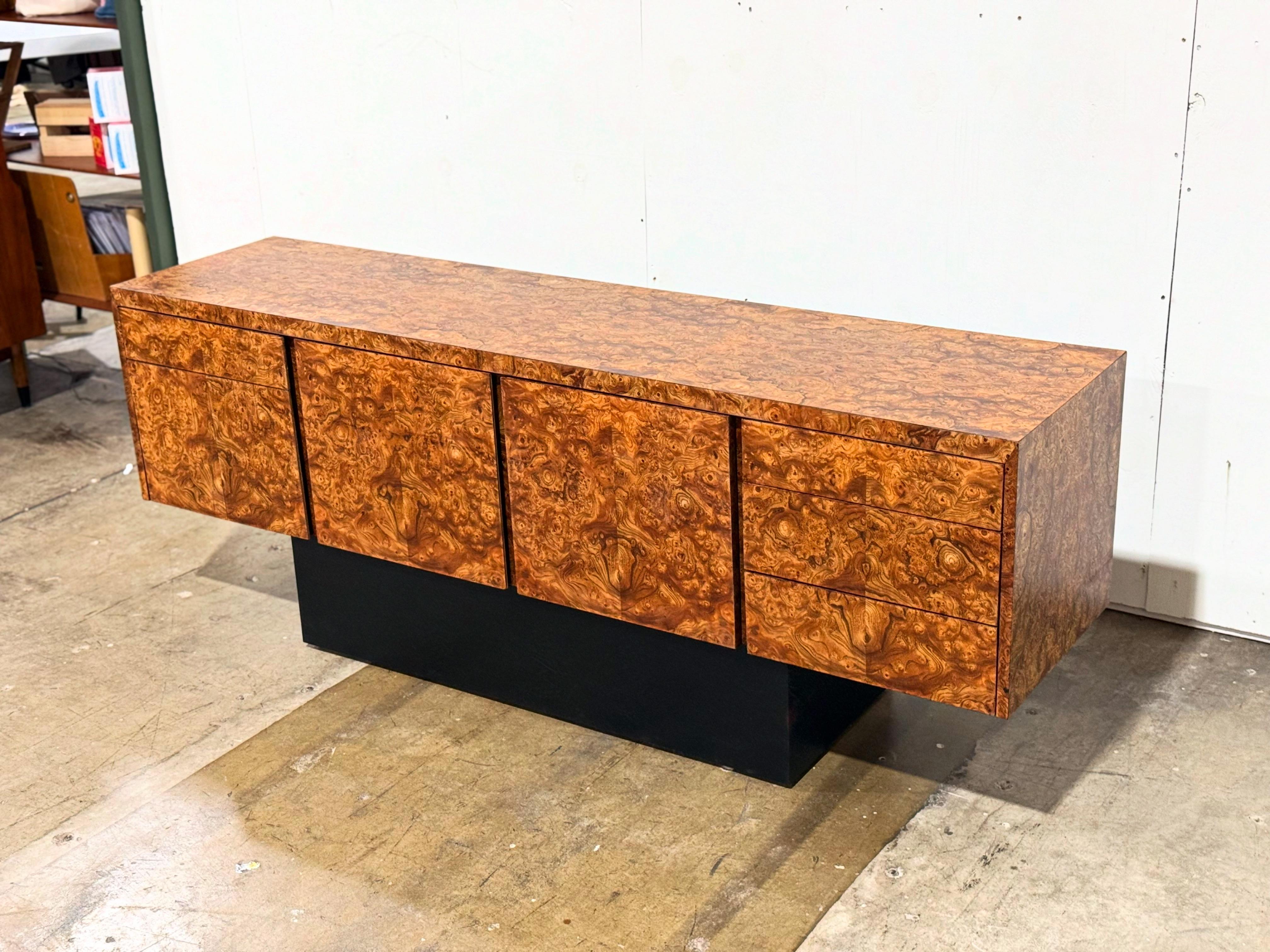 Late 20th Century Midcentury Burl Credenza by Eppinger - Vintage Cabinet - after Milo Baughman
