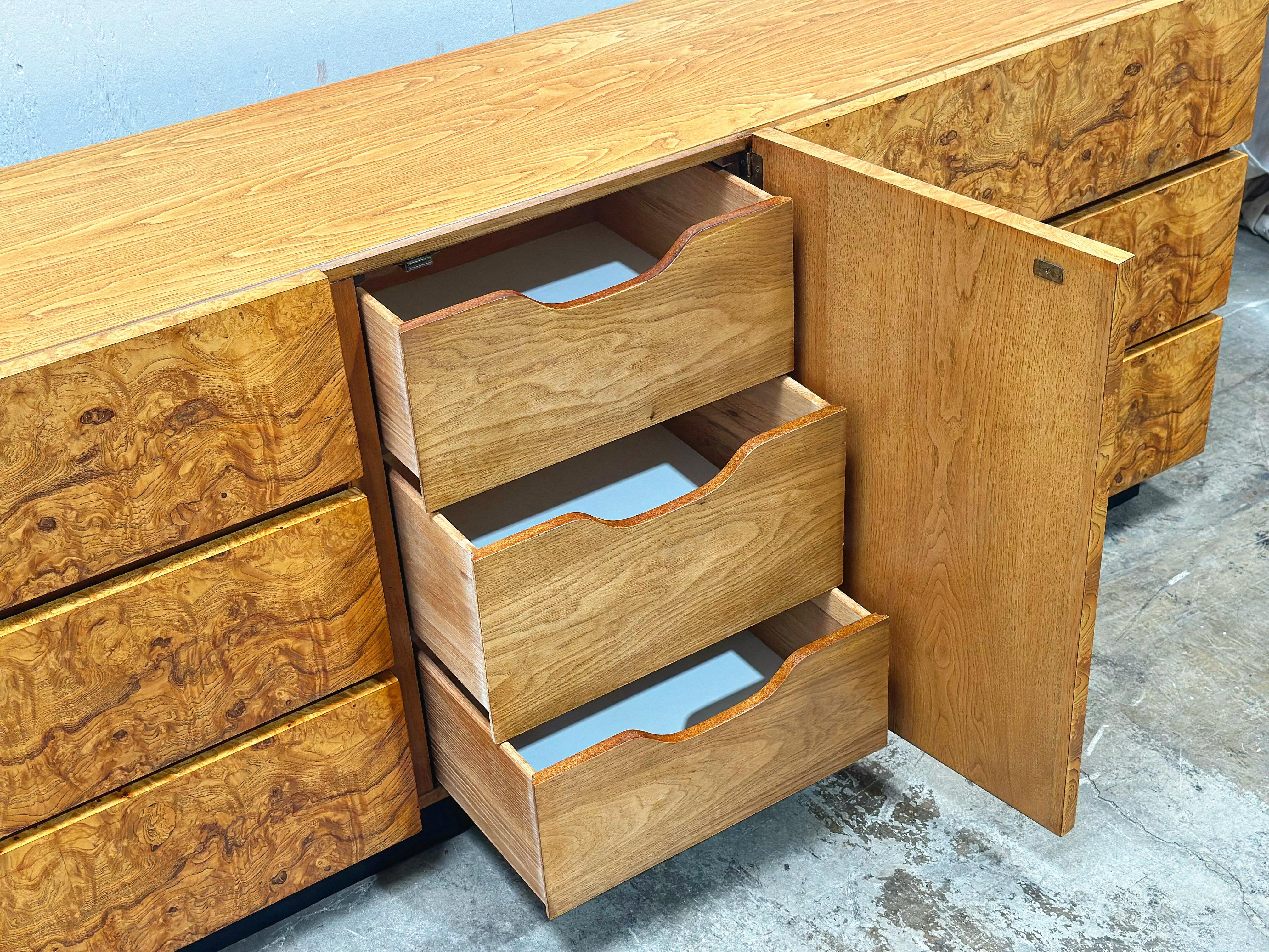 Midcentury Burl Wood Alpha Dresser Credenza - Roland Carter for Lane - 1970s 3