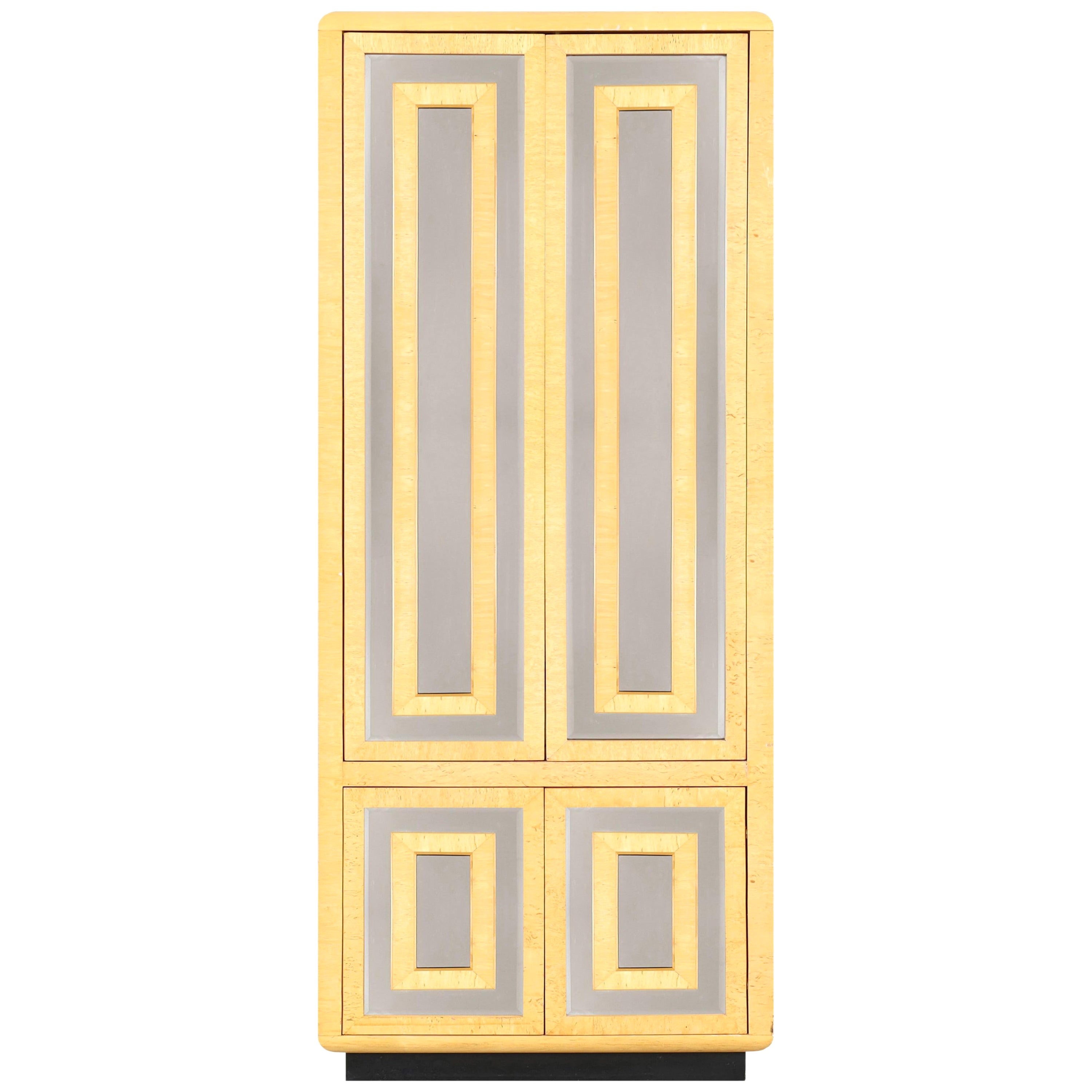 Midcentury Burl Wood and Mirrored Armoire by Romweber