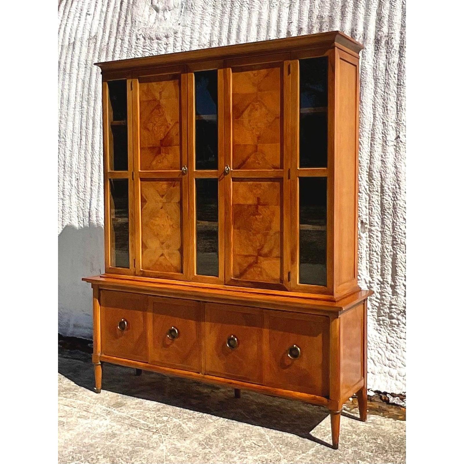 Midcentury Burl Wood Breakfront After American of Martinsville 4