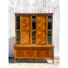 Midcentury Burl Wood Breakfront After American of Martinsville