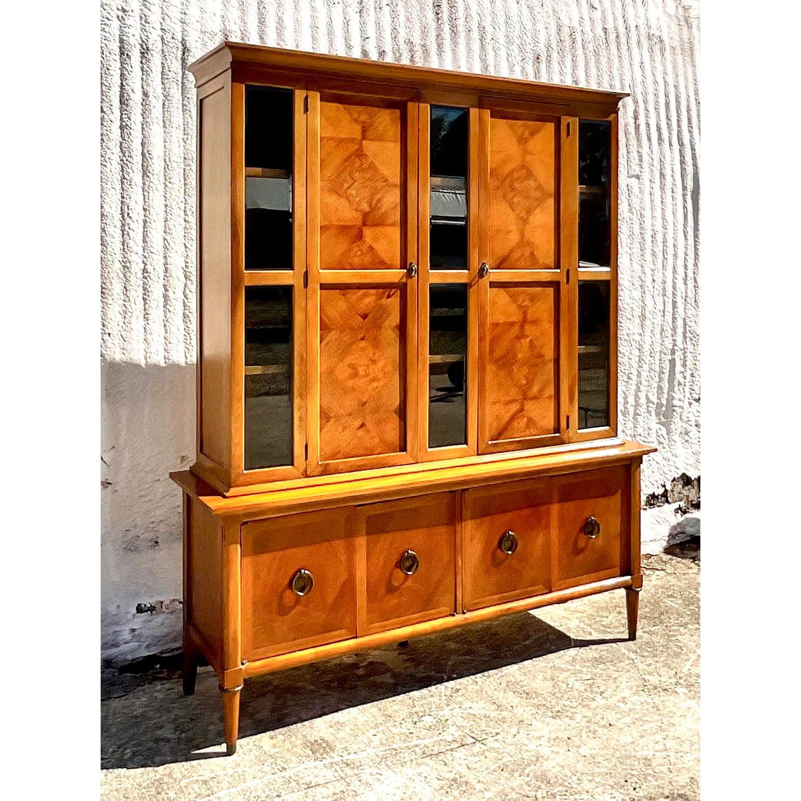 Mid-Century Modern Midcentury Burl Wood Breakfront After American of Martinsville