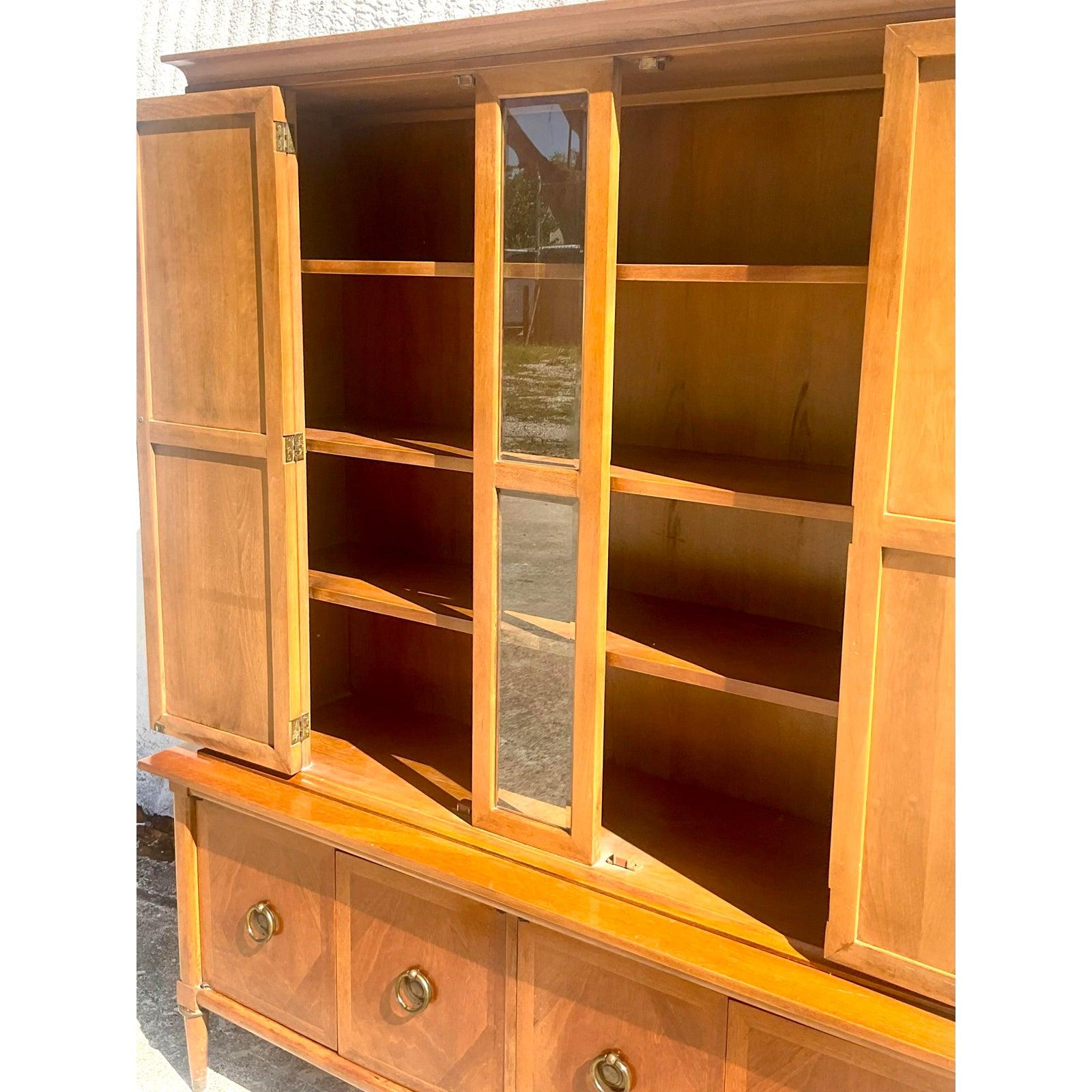 Midcentury Burl Wood Breakfront After American of Martinsville In Good Condition In West Palm Beach, FL