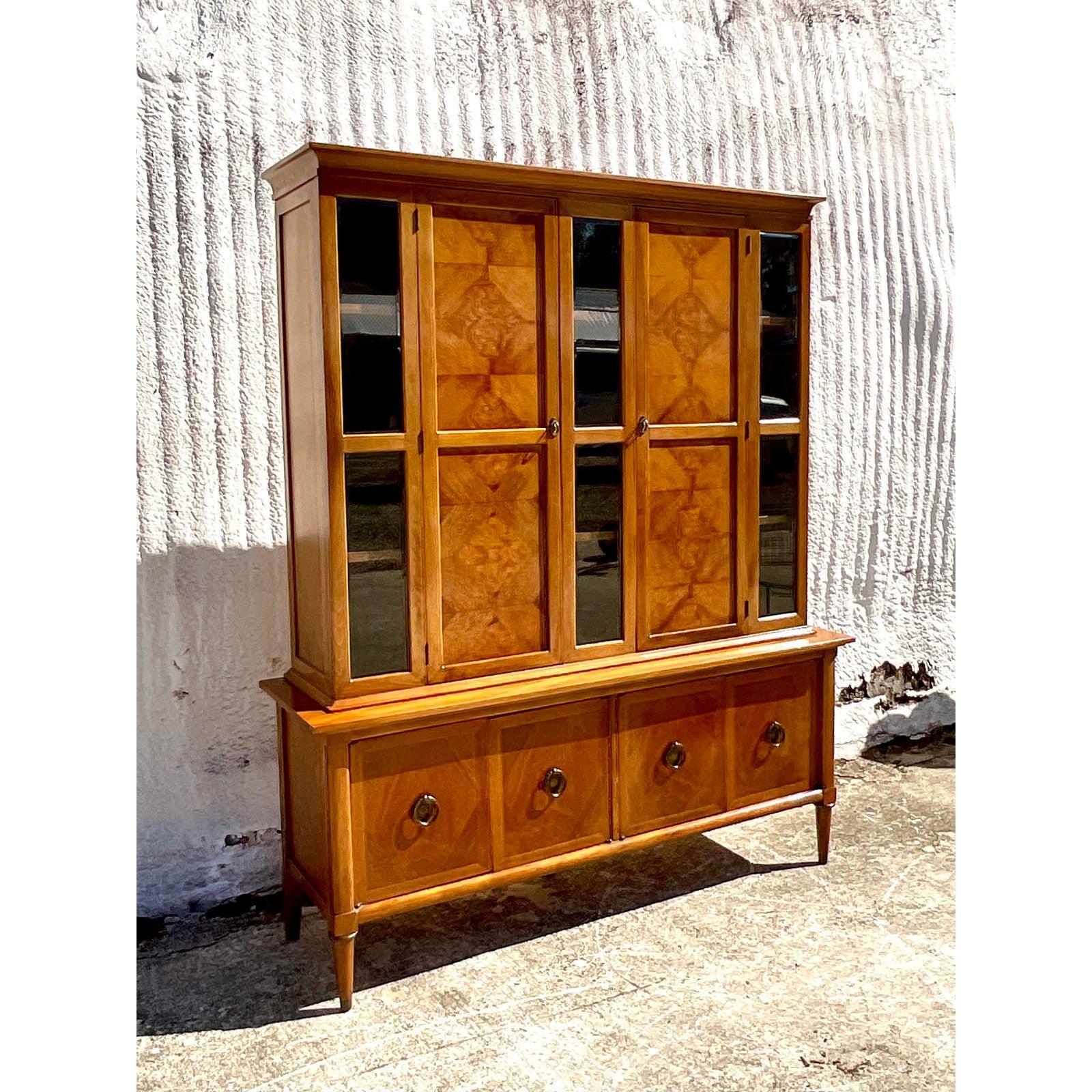 20th Century Midcentury Burl Wood Breakfront After American of Martinsville