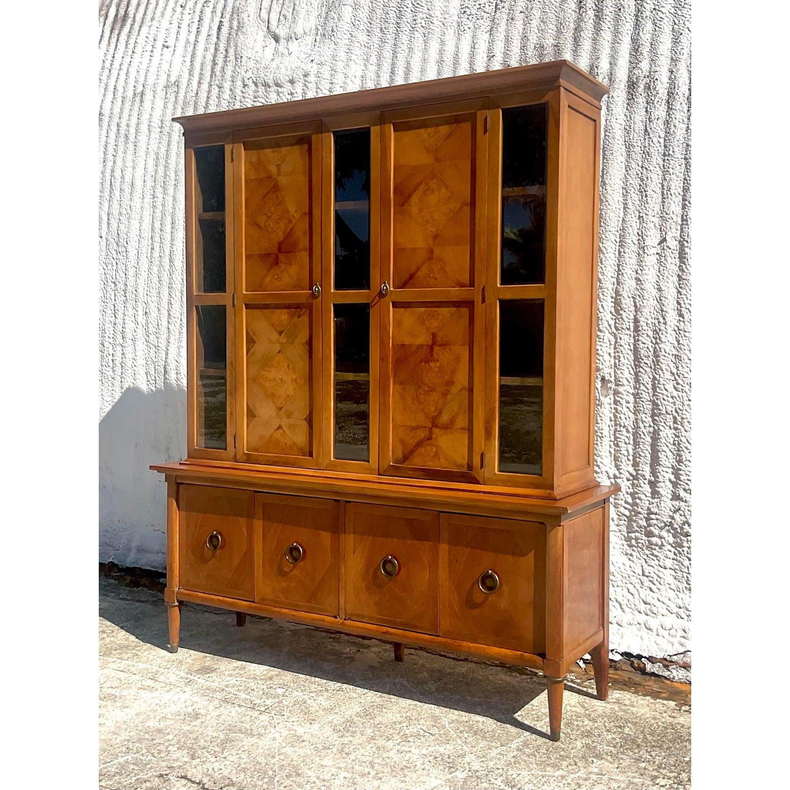Midcentury Burl Wood Breakfront After American of Martinsville 1