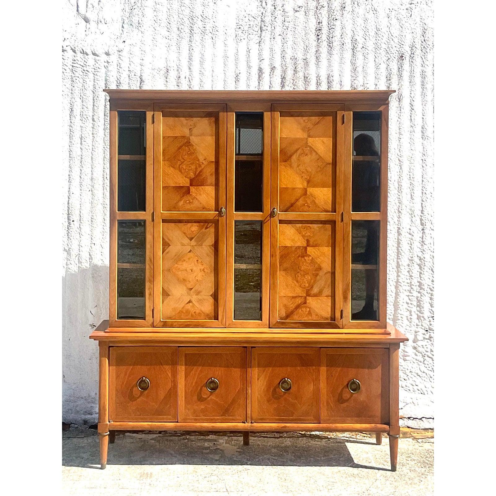Midcentury Burl Wood Breakfront After American of Martinsville 2
