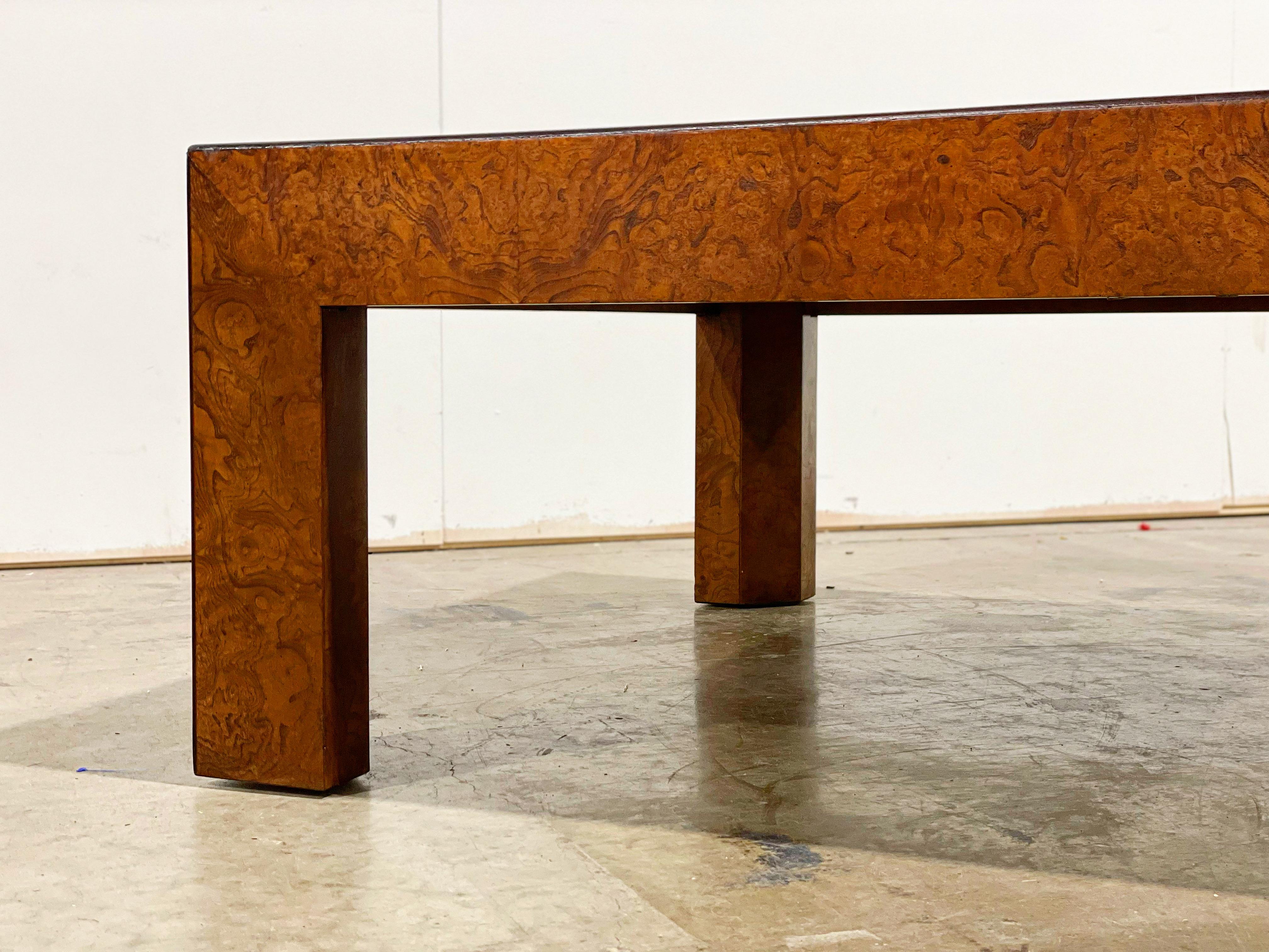 North American Midcentury Burl Wood Cocktail Table by John Widdicomb