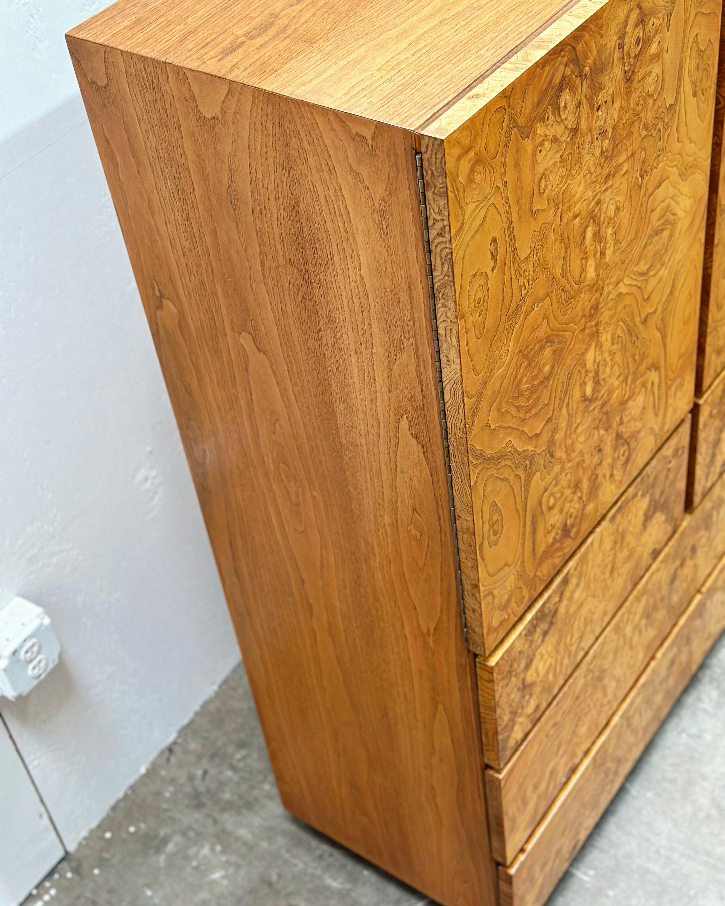 American Midcentury Burl Wood Gentleman's Dresser Armoire - Roland Carter - Lane - 1970s