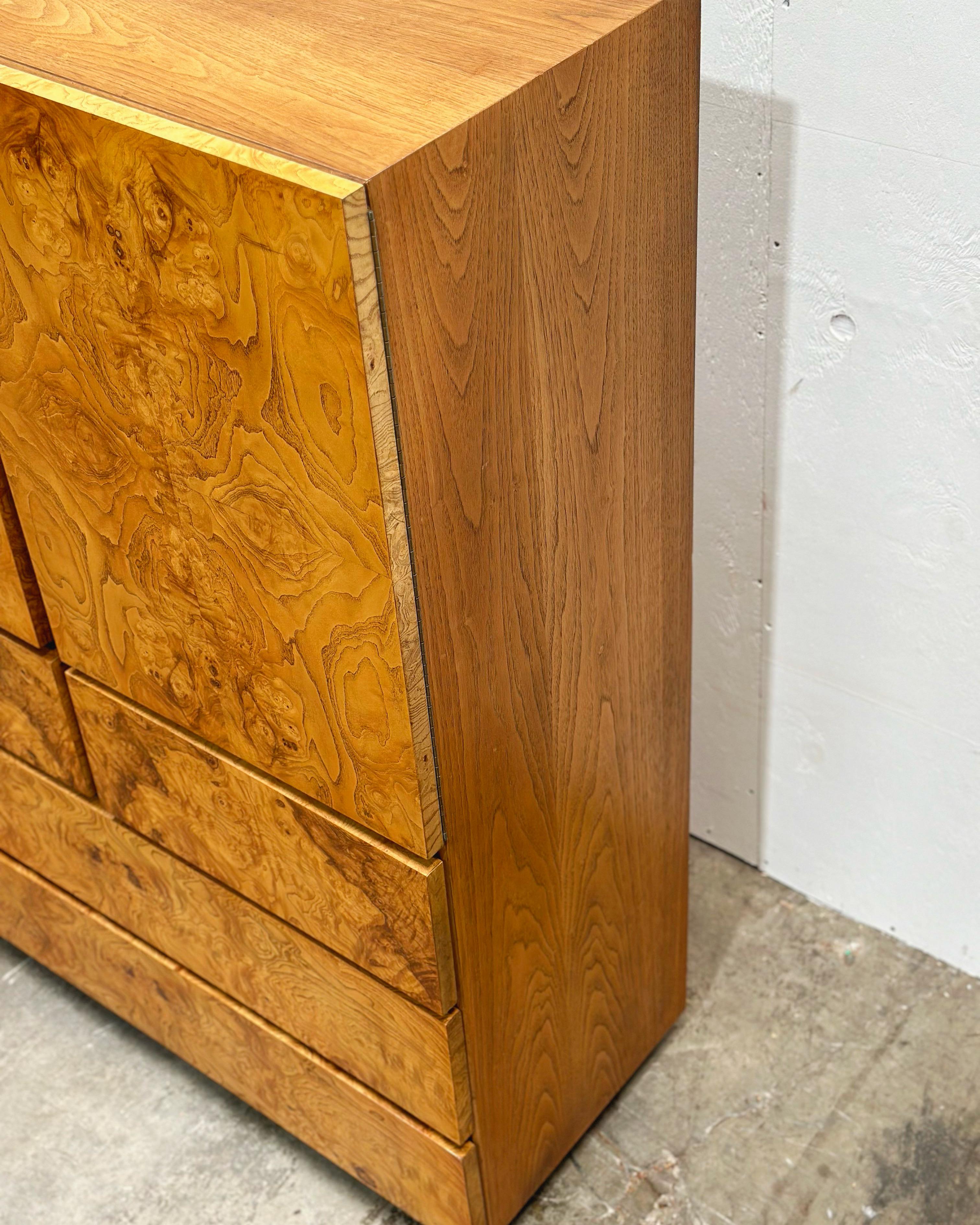 Midcentury Burl Wood Gentleman's Dresser Armoire - Roland Carter - Lane - 1970s In Good Condition In Decatur, GA