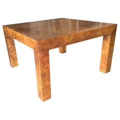 Midcentury Burl Wood Parsons Coffee Table in the Milo Baughman Style