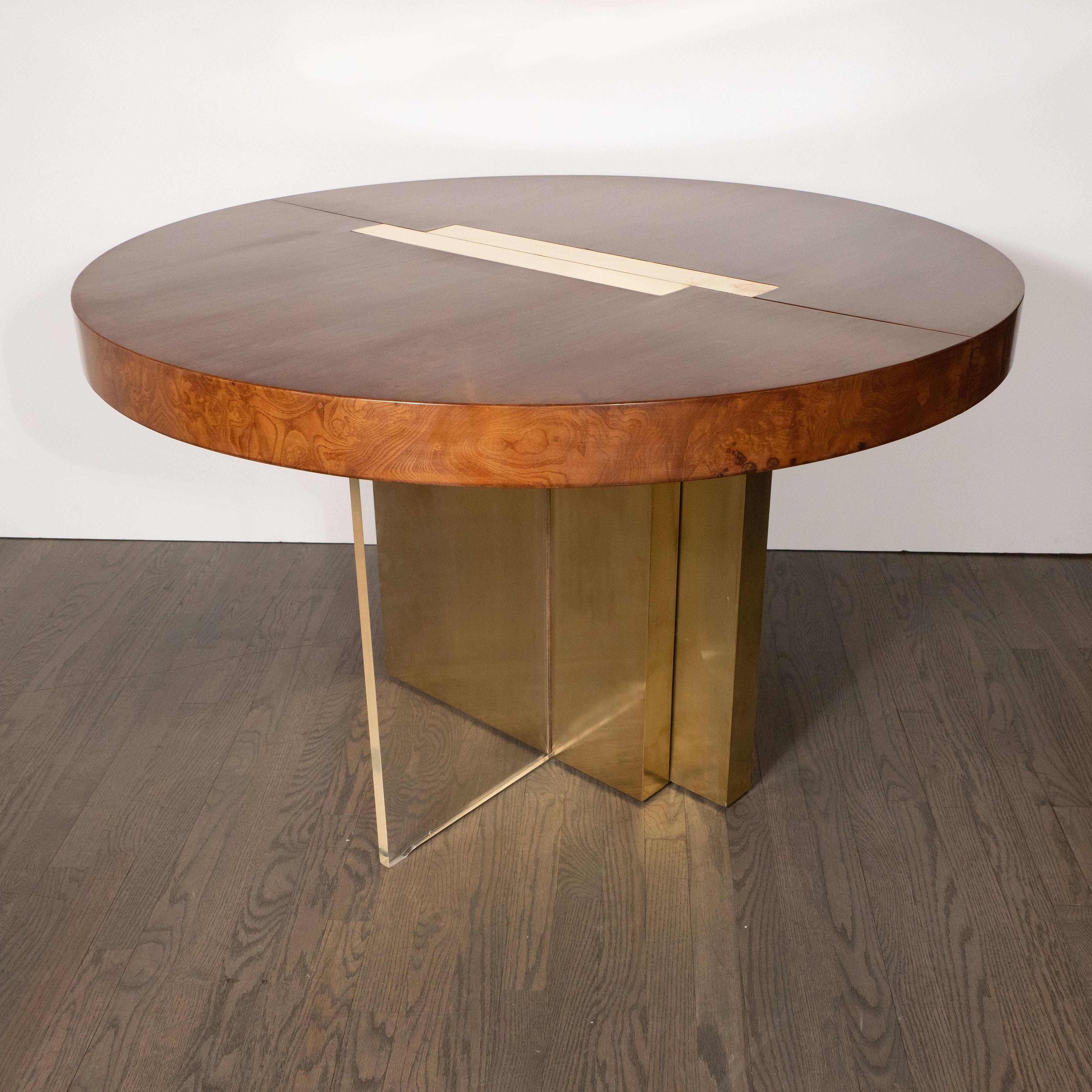 Midcentury Burled Ash, Brass and Lucite Center/Dining Table by Vladimir Kagan 8