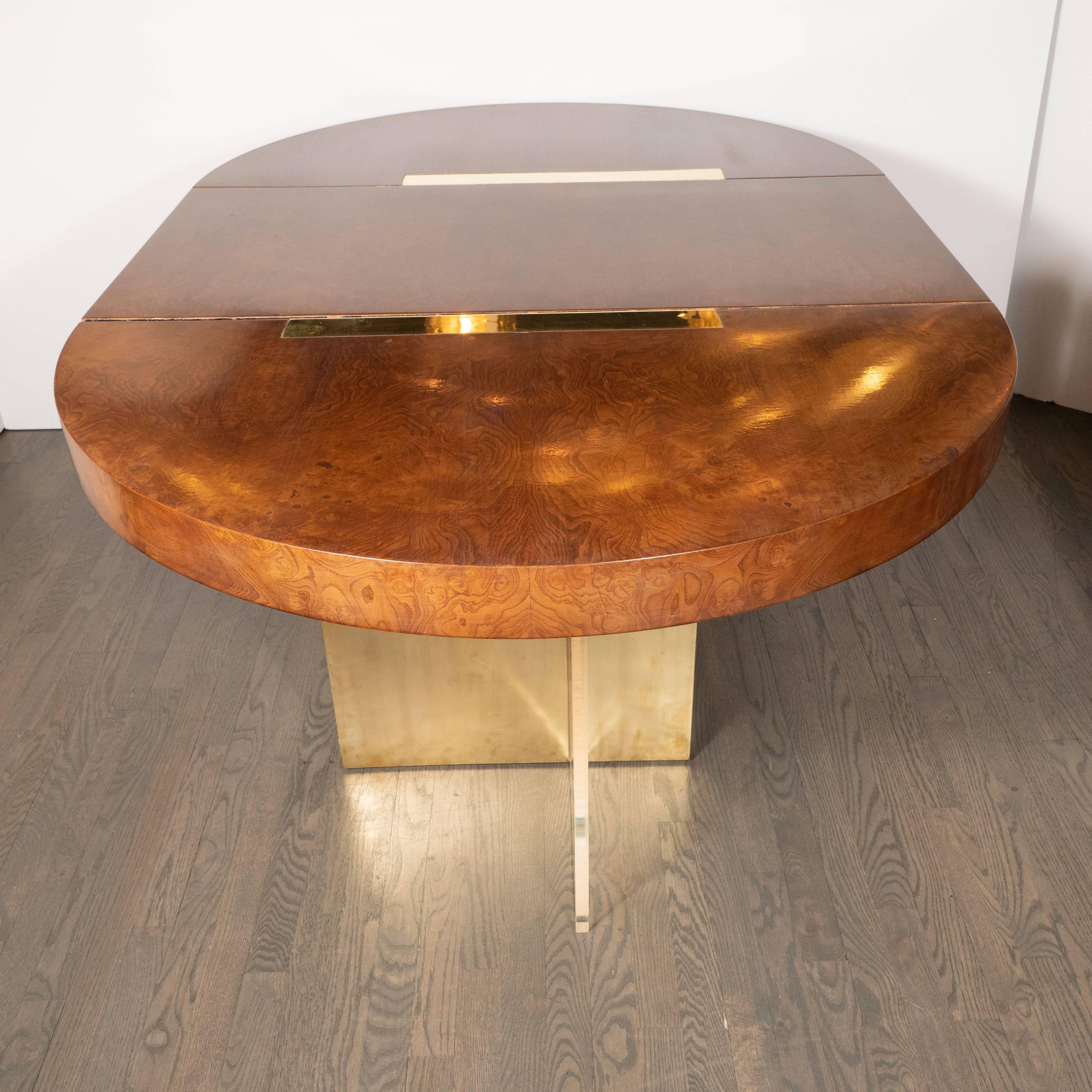 American Midcentury Burled Ash, Brass and Lucite Center/Dining Table by Vladimir Kagan