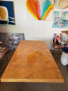 Midcentury Burlwood Dining Table with Stainless Steel Base