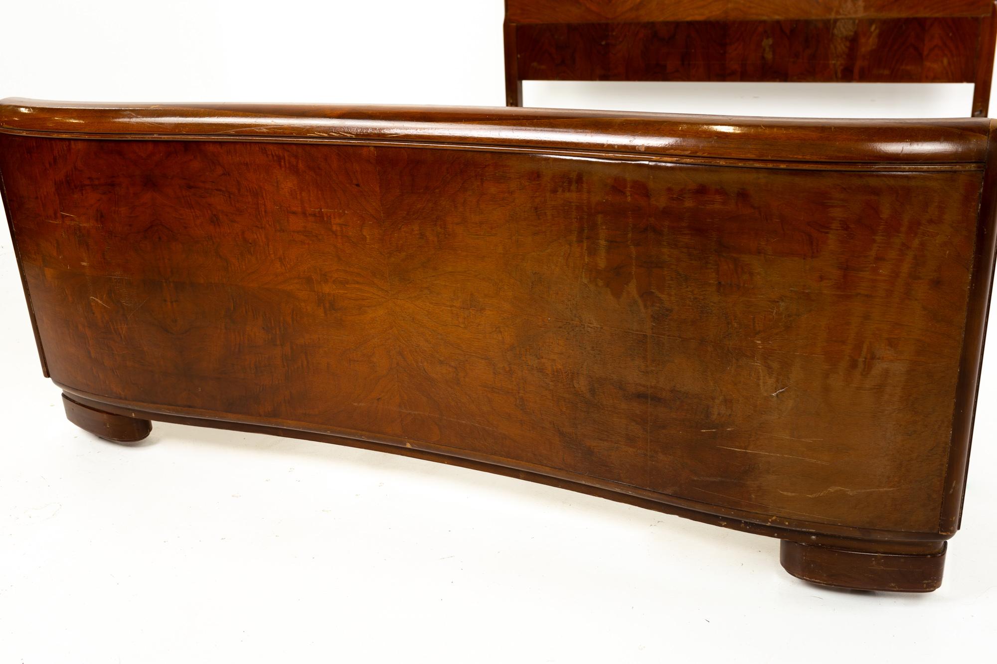 Mid Century Burl Wood Full Headboard and Footboard In Good Condition In Countryside, IL