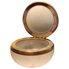 Midcentury Burnished Alabaster Cream Trinket Box, Pill Case, Ormolu, Labelled