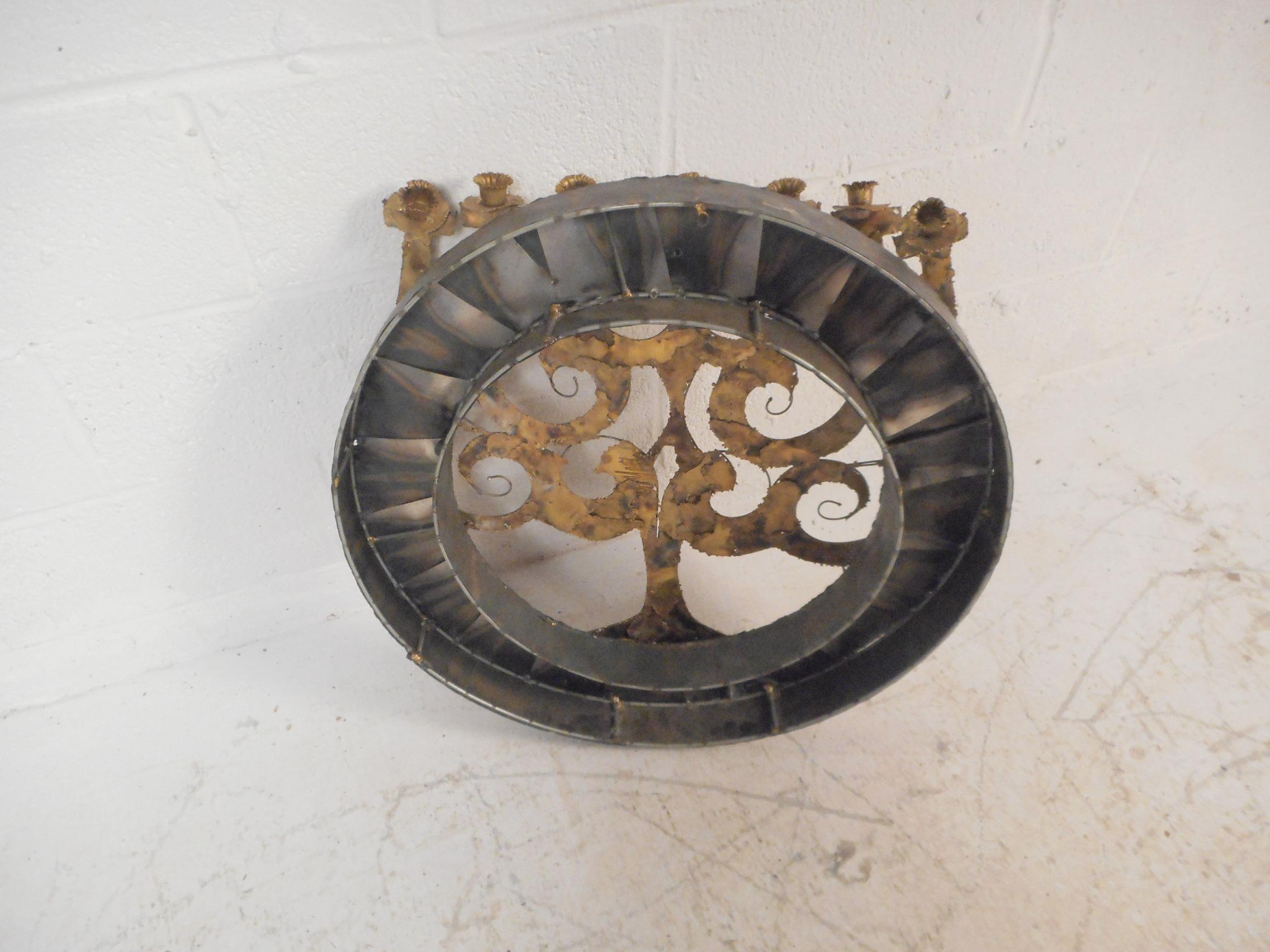 Midcentury C. Jere Style Metal Menorah Wall Art In Good Condition For Sale In Brooklyn, NY
