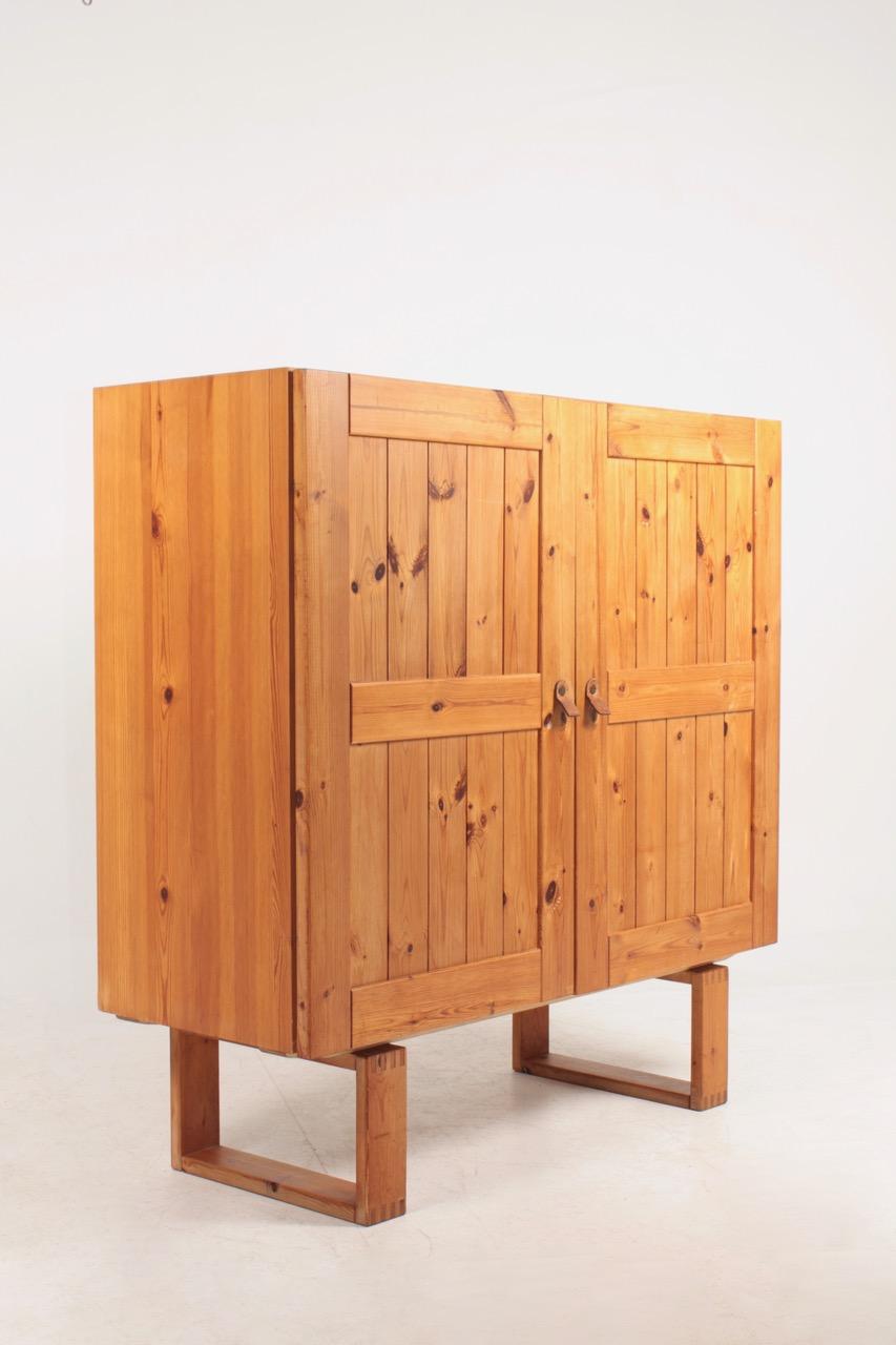 Chest of drawers in solid pine and leather handles, designed and made in Denmark. Great original condition.