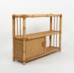 Midcentury Cabinet Storage in Rattan and Bamboo Dal Vera Style, Italy 1970s
