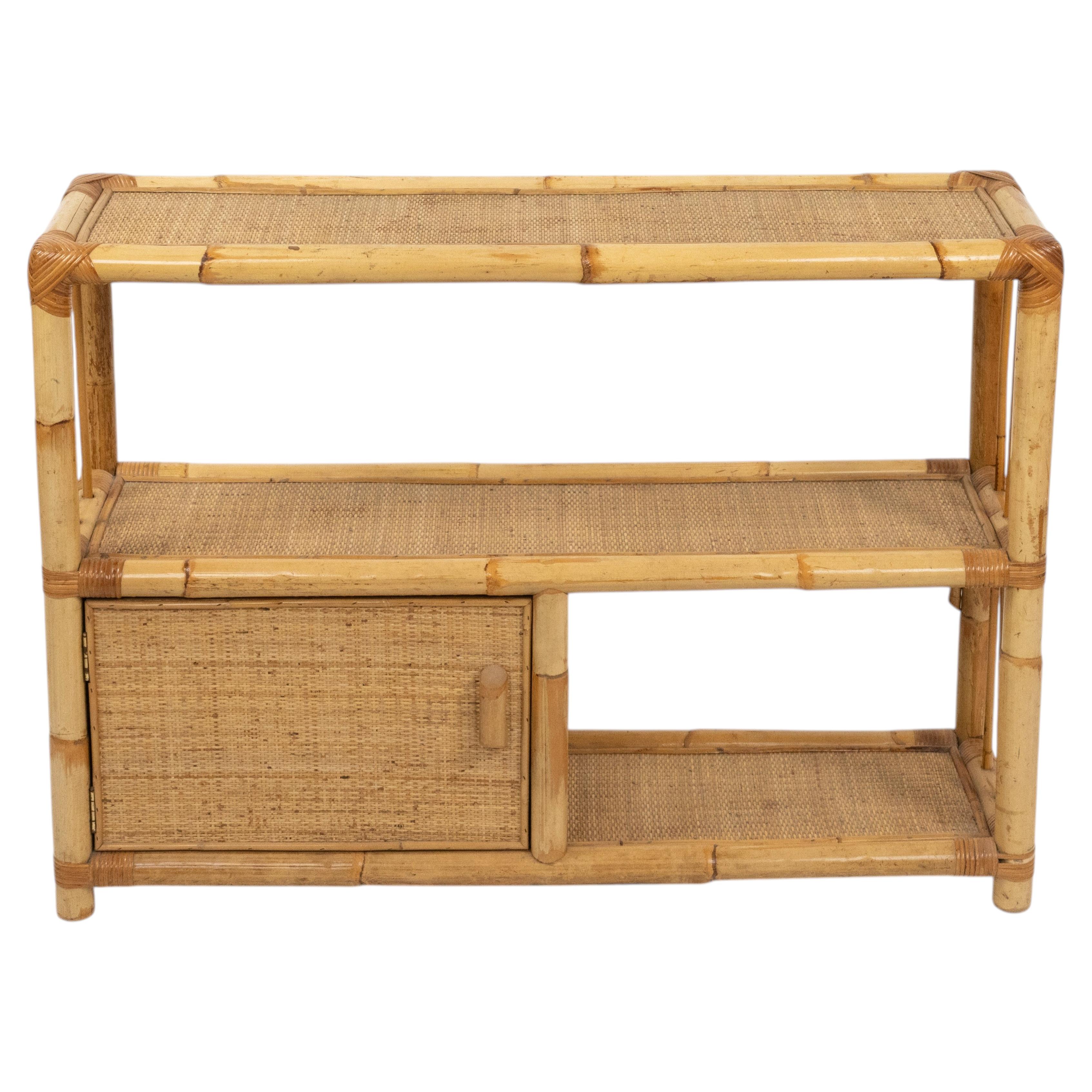 Midcentury Cabinet Storage in Rattan and Bamboo Dal Vera Style, Italy 1970s