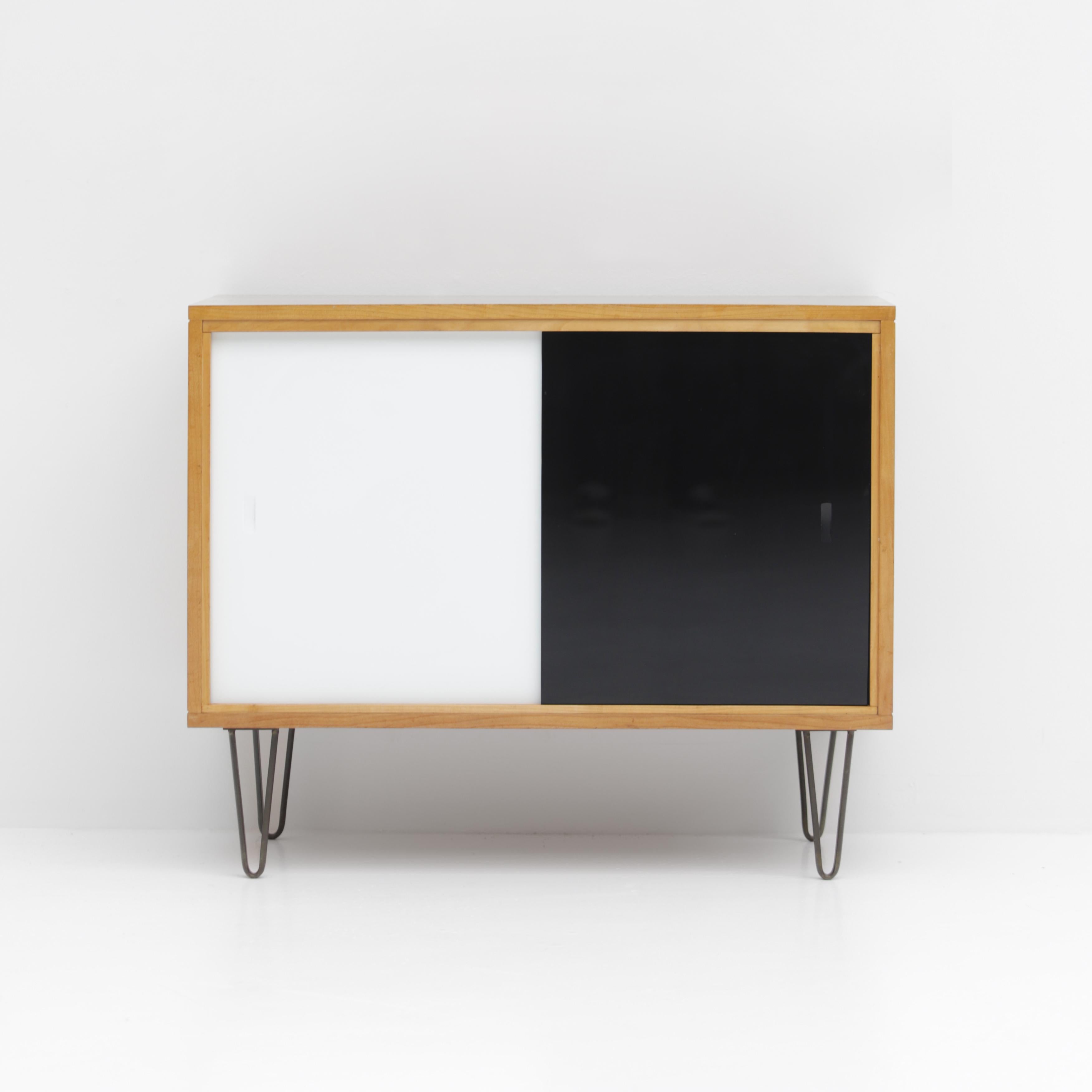 Mid-Century Cabinet with Opaline Glass Sliding Doors by Alfred Hendrickx, 1950s 4