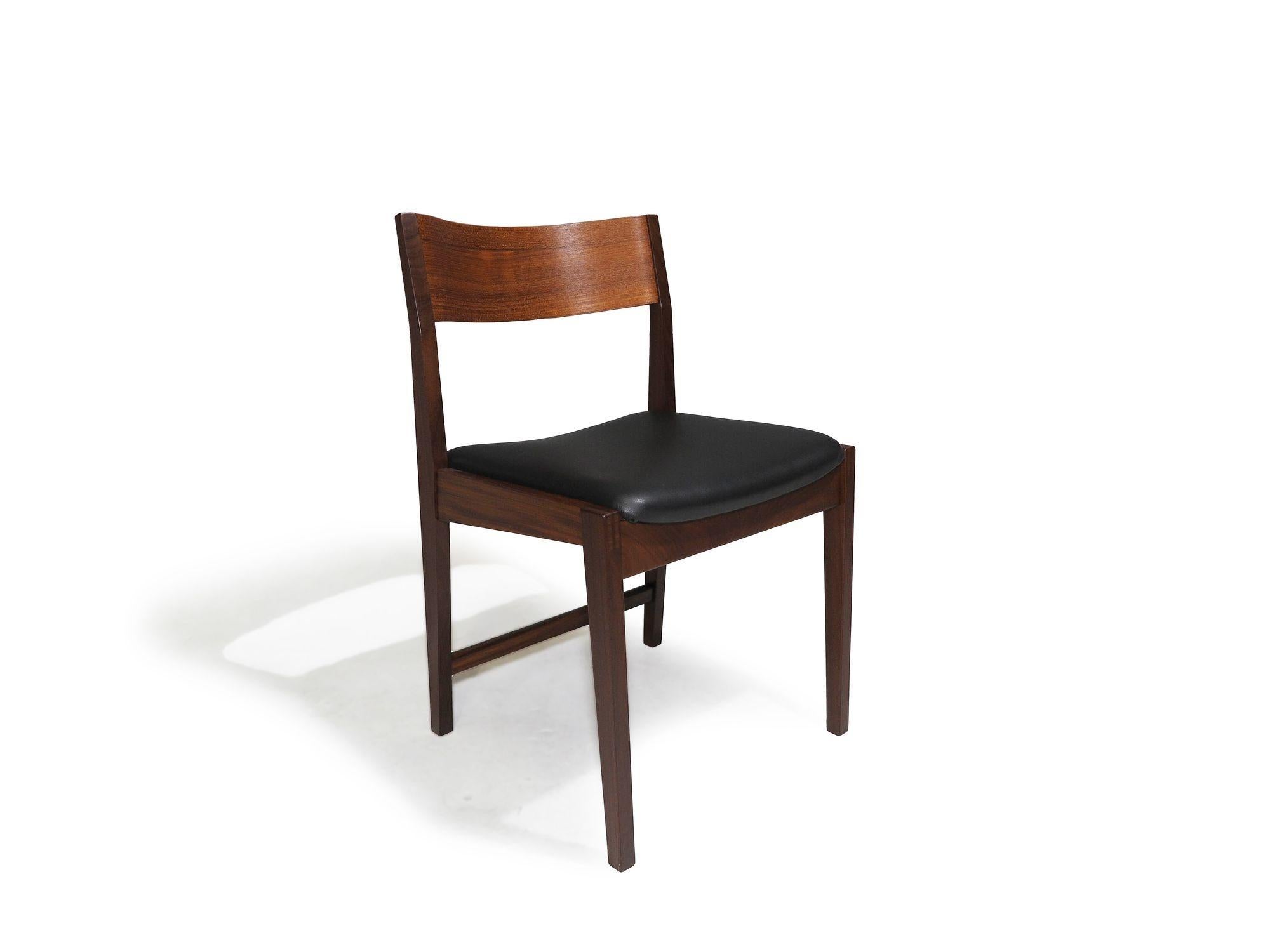 Scandinavian Modern Midcentury CADO Danish Teak Dining Chairs in Black Leather For Sale