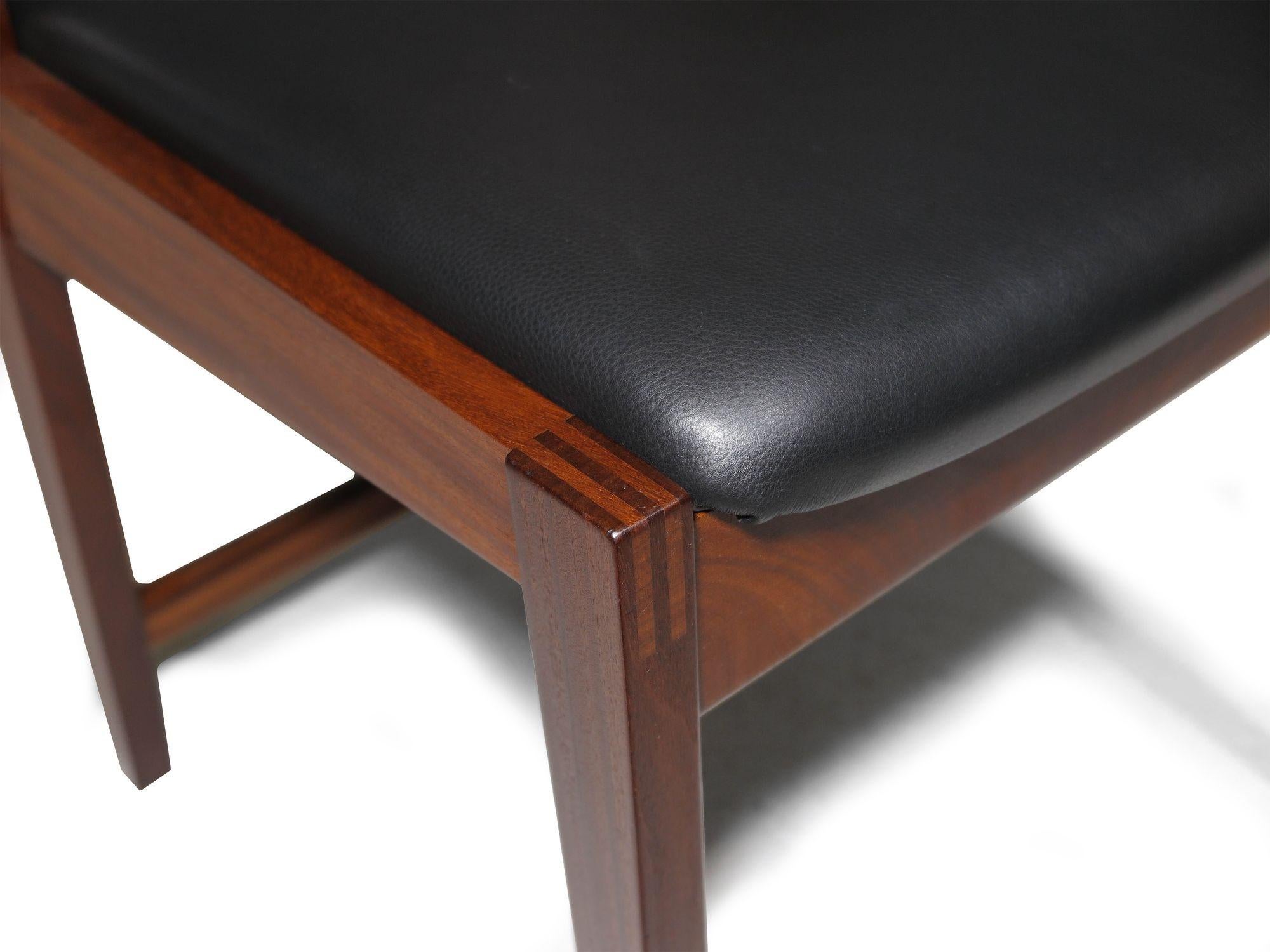 20th Century Midcentury CADO Danish Teak Dining Chairs in Black Leather For Sale