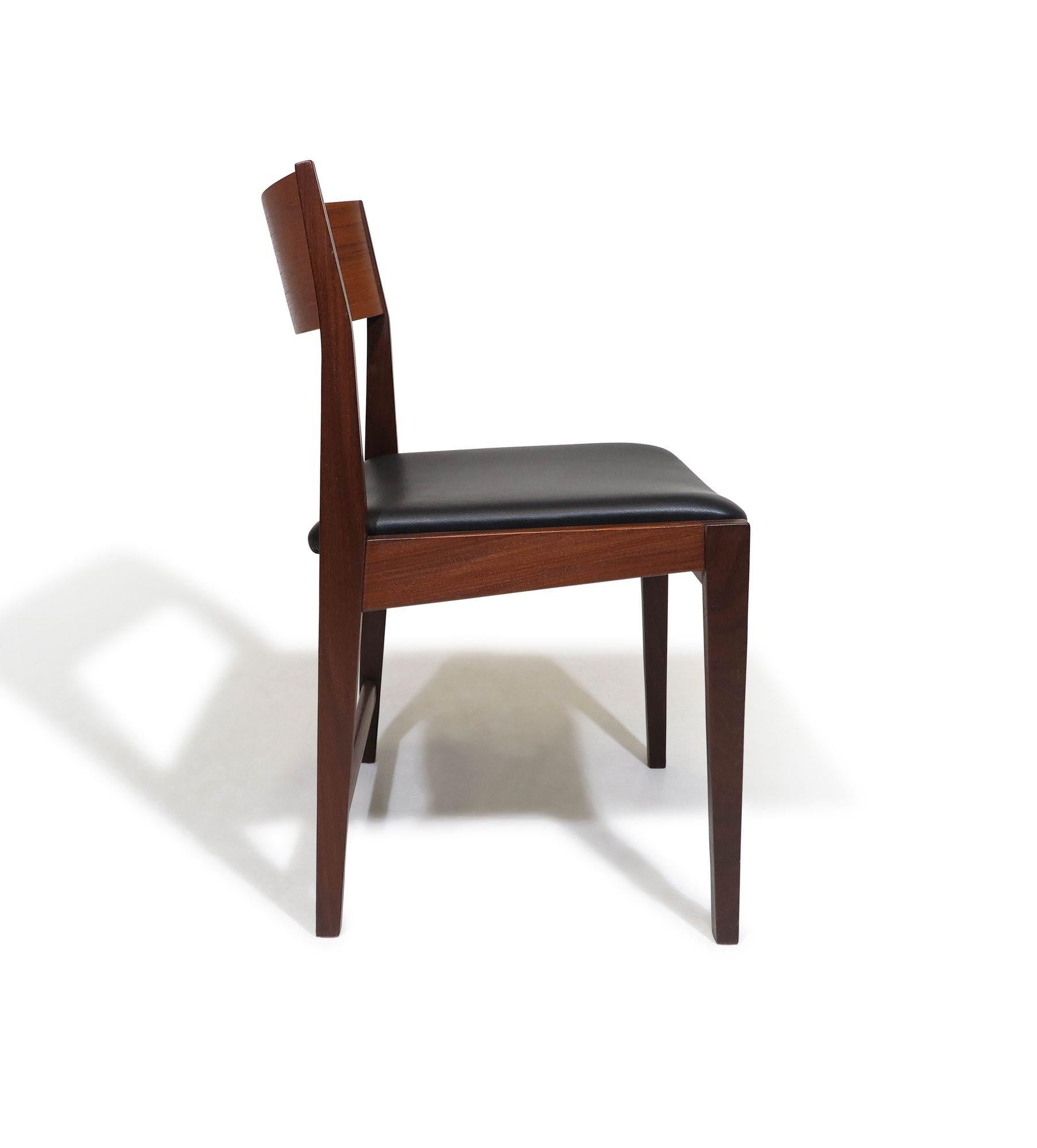 Midcentury CADO Danish Teak Dining Chairs in Black Leather For Sale 1