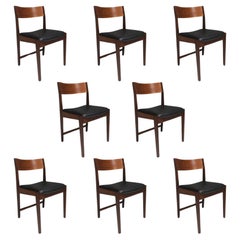 Midcentury CADO Danish Teak Dining Chairs in Black Leather