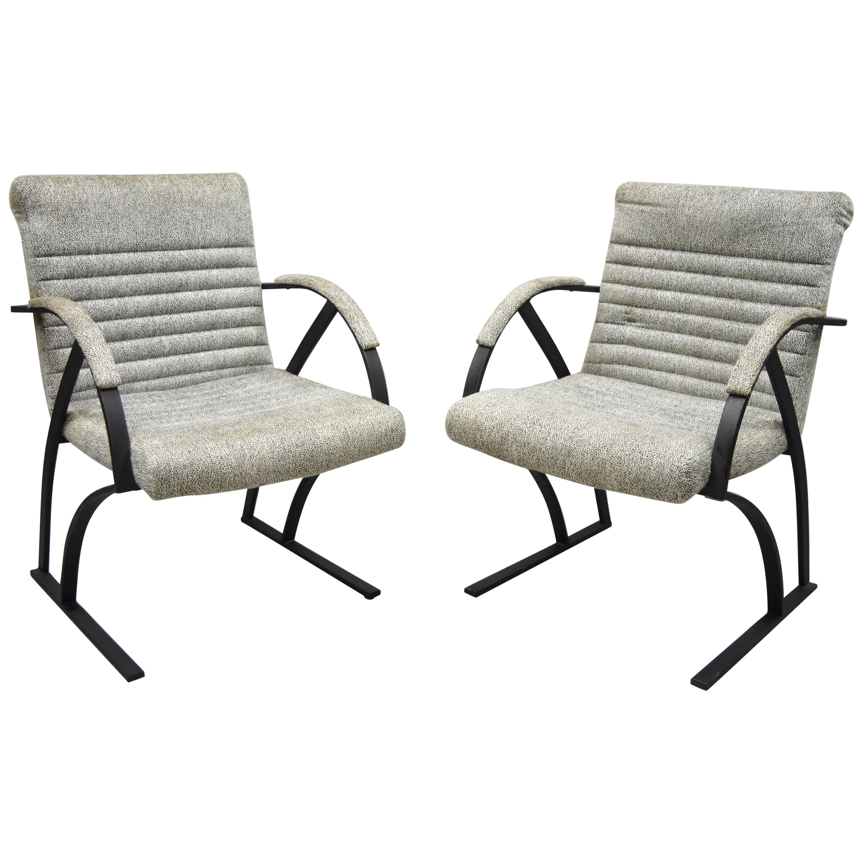 Midcentury Cal Style Furniture Art Deco Metal Frame Lounge Armchairs A, Pair