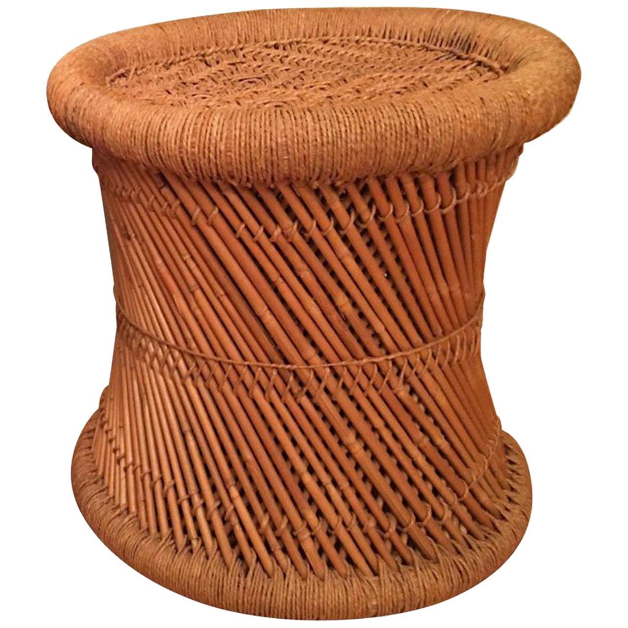 Midcentury California Modern Reed and Rush Stool For Sale