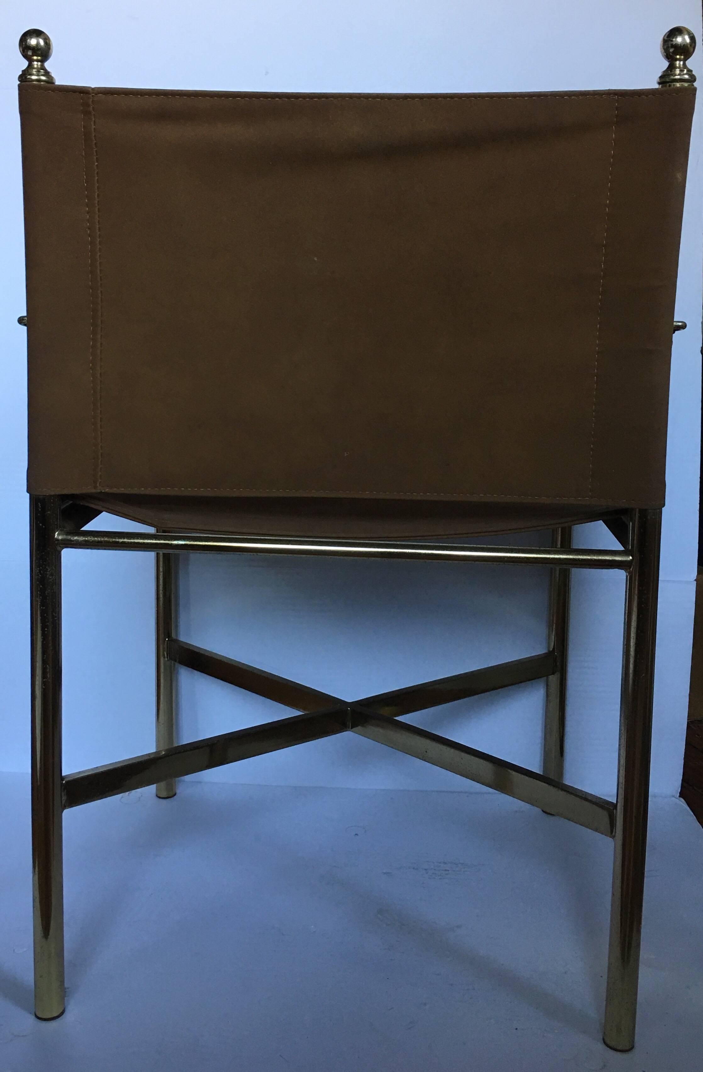 Midcentury Campaign Style Brass Chairs, Pair In Good Condition In Lambertville, NJ
