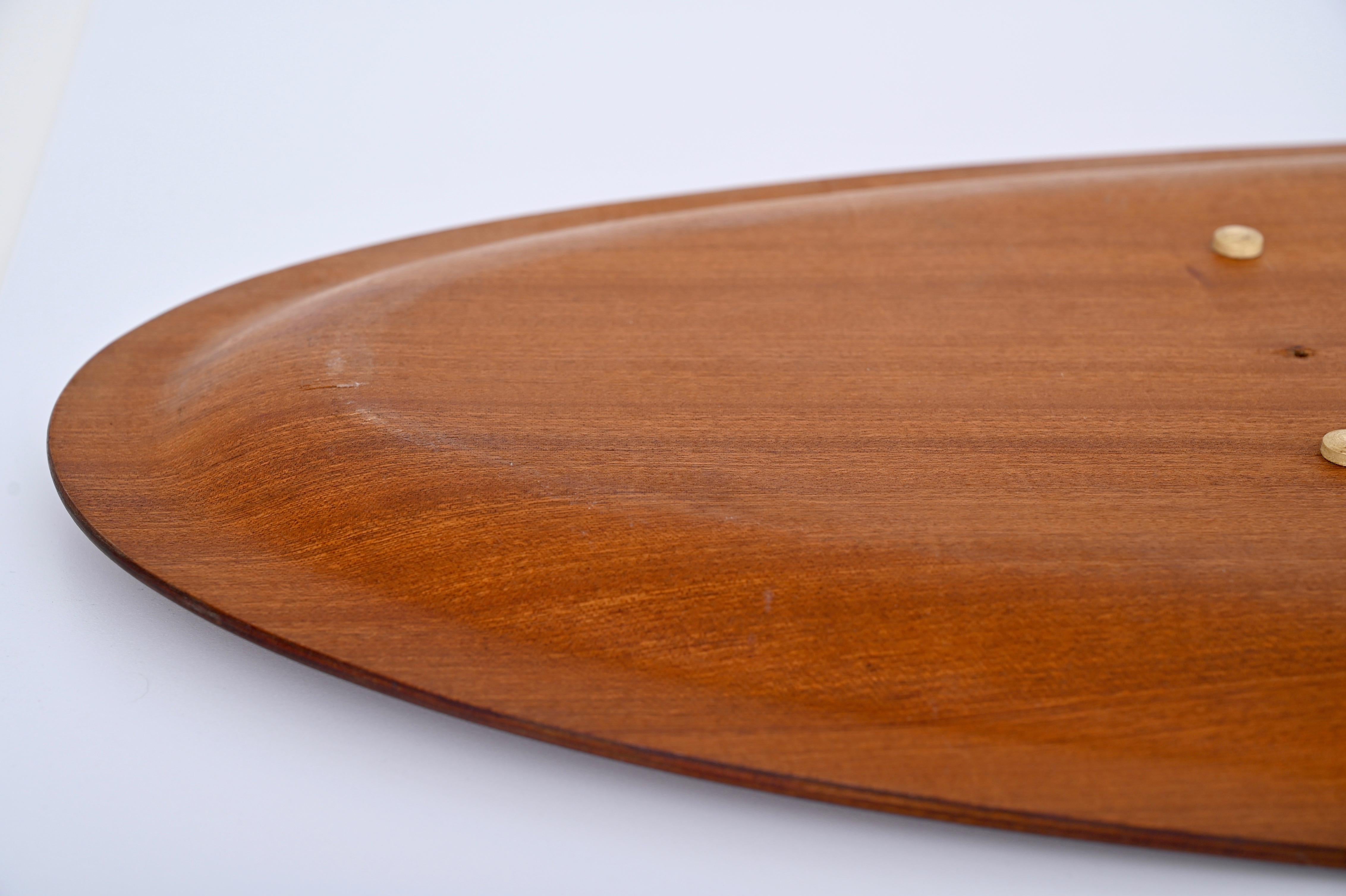 Mid-Century Campo & Graffi Curved Teak Wood Oval Wall Mirror, Italy, 1960s For Sale 3