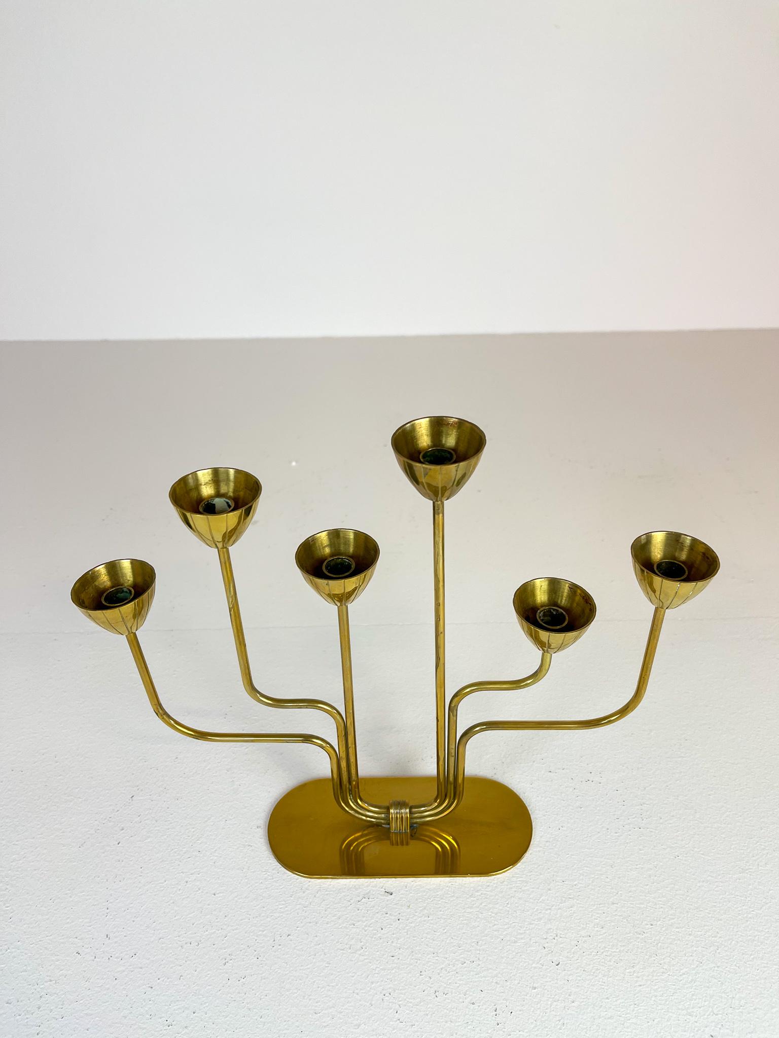 Mid-20th Century Midcentury Candelabra Brass Ystad Metall Sweden Gunnar Ander, 1960s