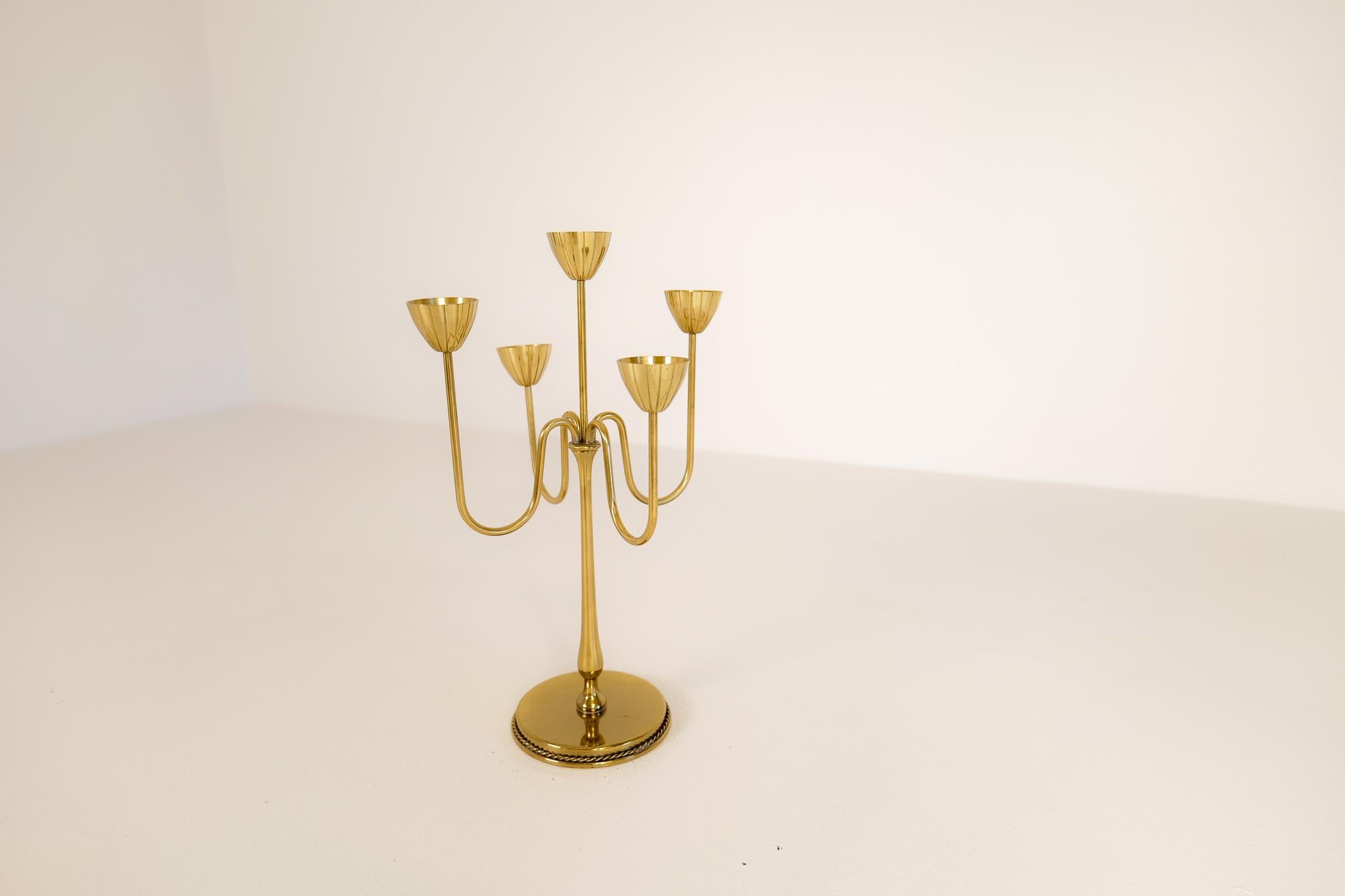 Mid-20th Century Midcentury Candelabra Brass Ystad Metall Sweden Gunnar Ander, 1960s