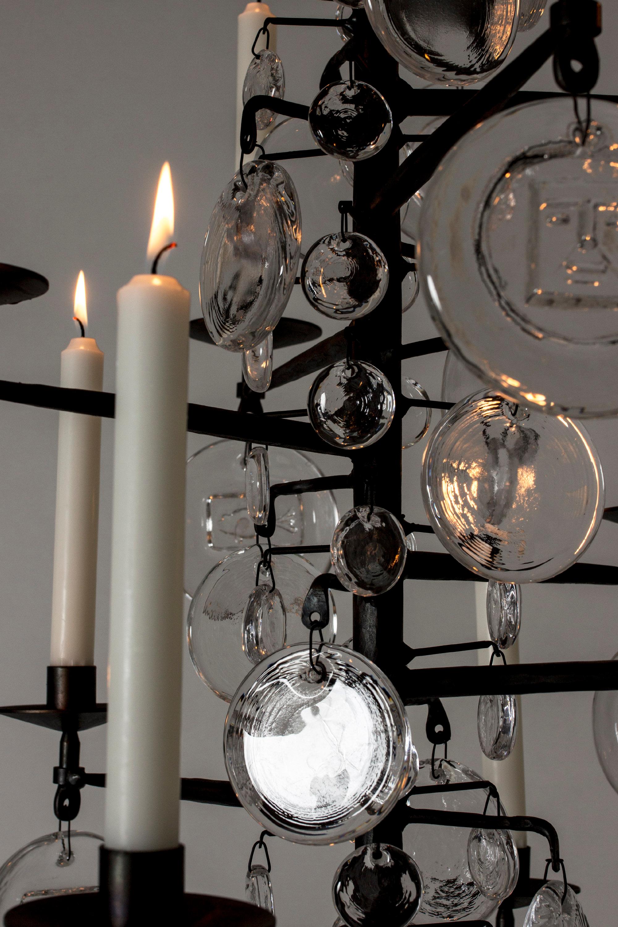 Midcentury Candle Chandelier, Erik Höglund, Boda, Sweden, 1960s For Sale 2