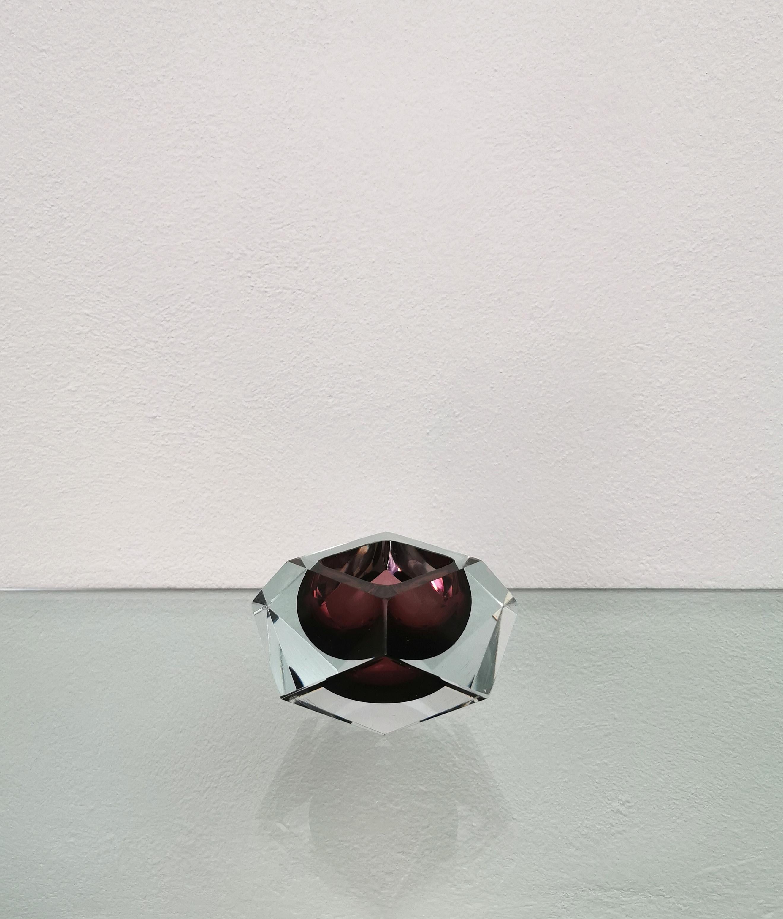 Mid-Century Modern Midcentury Candle Holder Ashtray Murano Glass Sommerso Flavio Poli Italy, 1970s