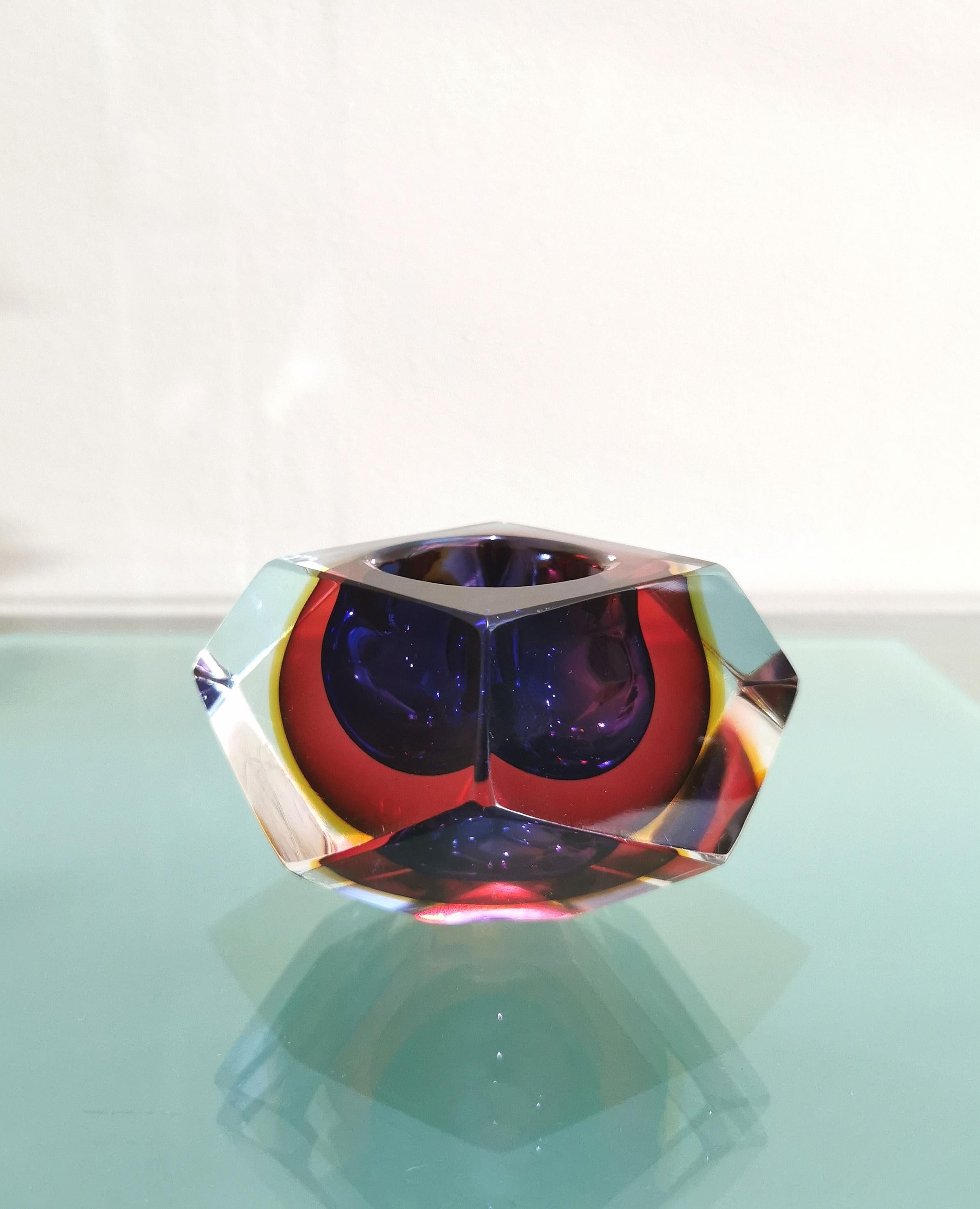 Midcentury Candle Holder Ashtray Murano Glass Sommerso Flavio Poli, Italy, 1970s In Good Condition In Palermo, IT
