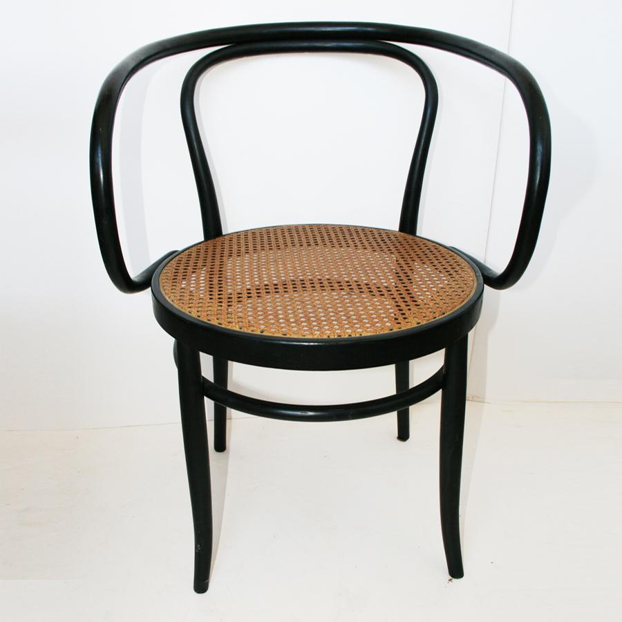 Midcentury Cane and Black Ebonized Bentwood Chair After Thonet 209 1