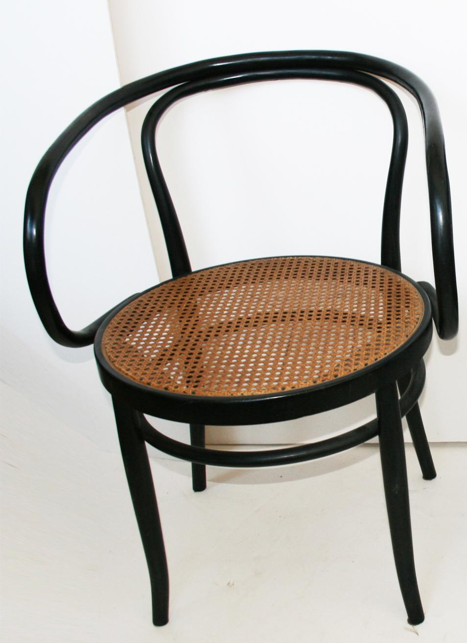 Midcentury Cane and Black Ebonized Bentwood Chair After Thonet 209 2