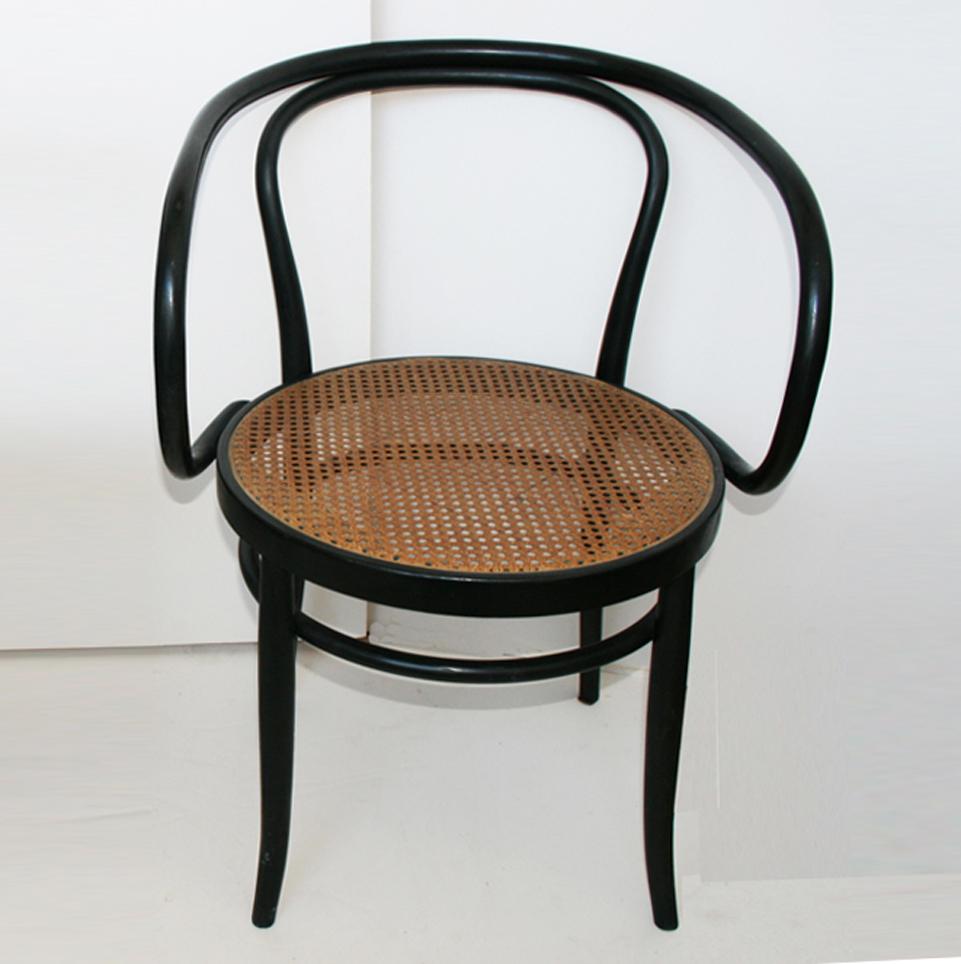 Midcentury Cane and Black Ebonized Bentwood Chair After Thonet 209 5