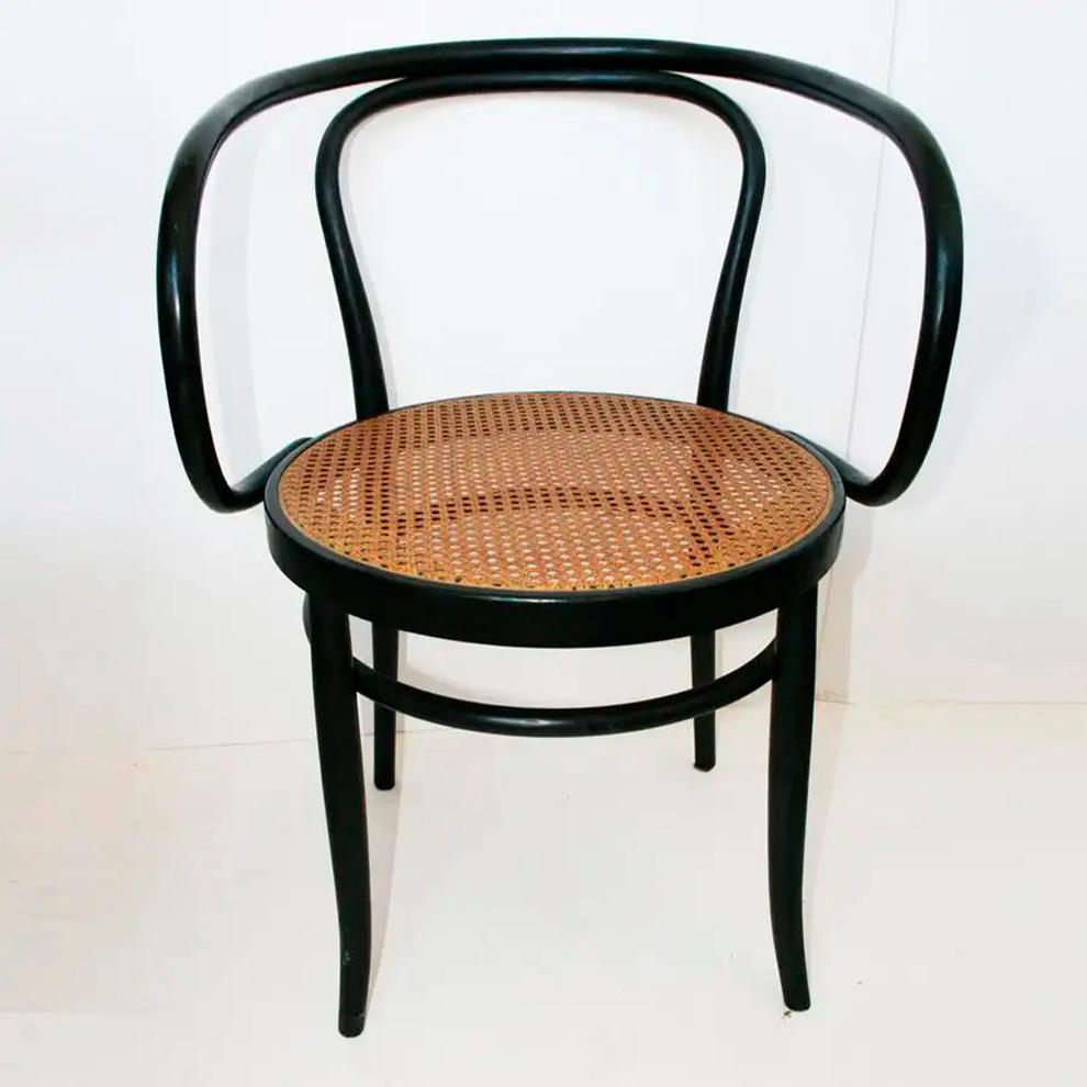 Mid-Century Modern Thonet  Cane and Black Ebonized Bentwood Chair After Thonet 209 For Sale