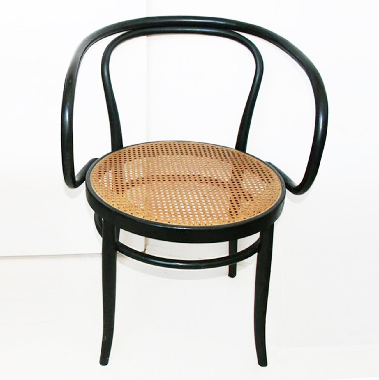 Cane Midcentury Chair After Thonet 209, Black  Bentwood , 1950s