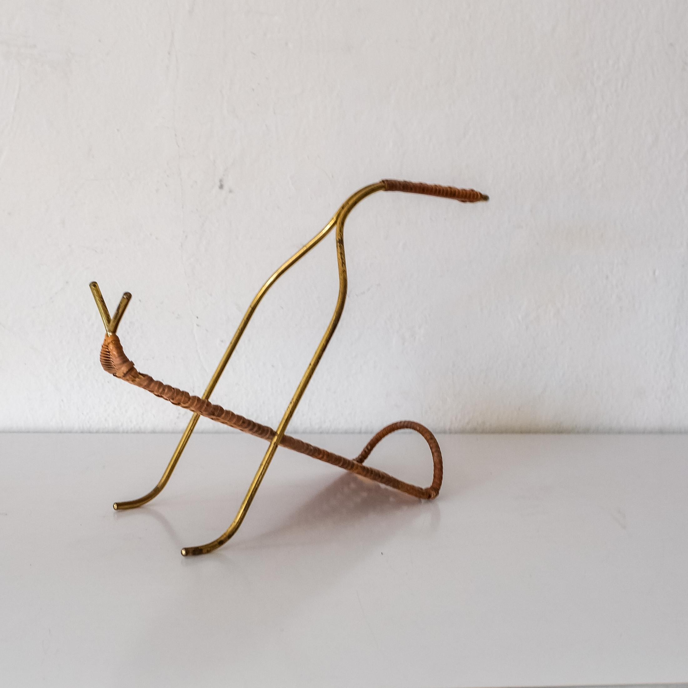 MidCentury Cane and Brass Wine Bottle Holder For Sale at 1stDibs