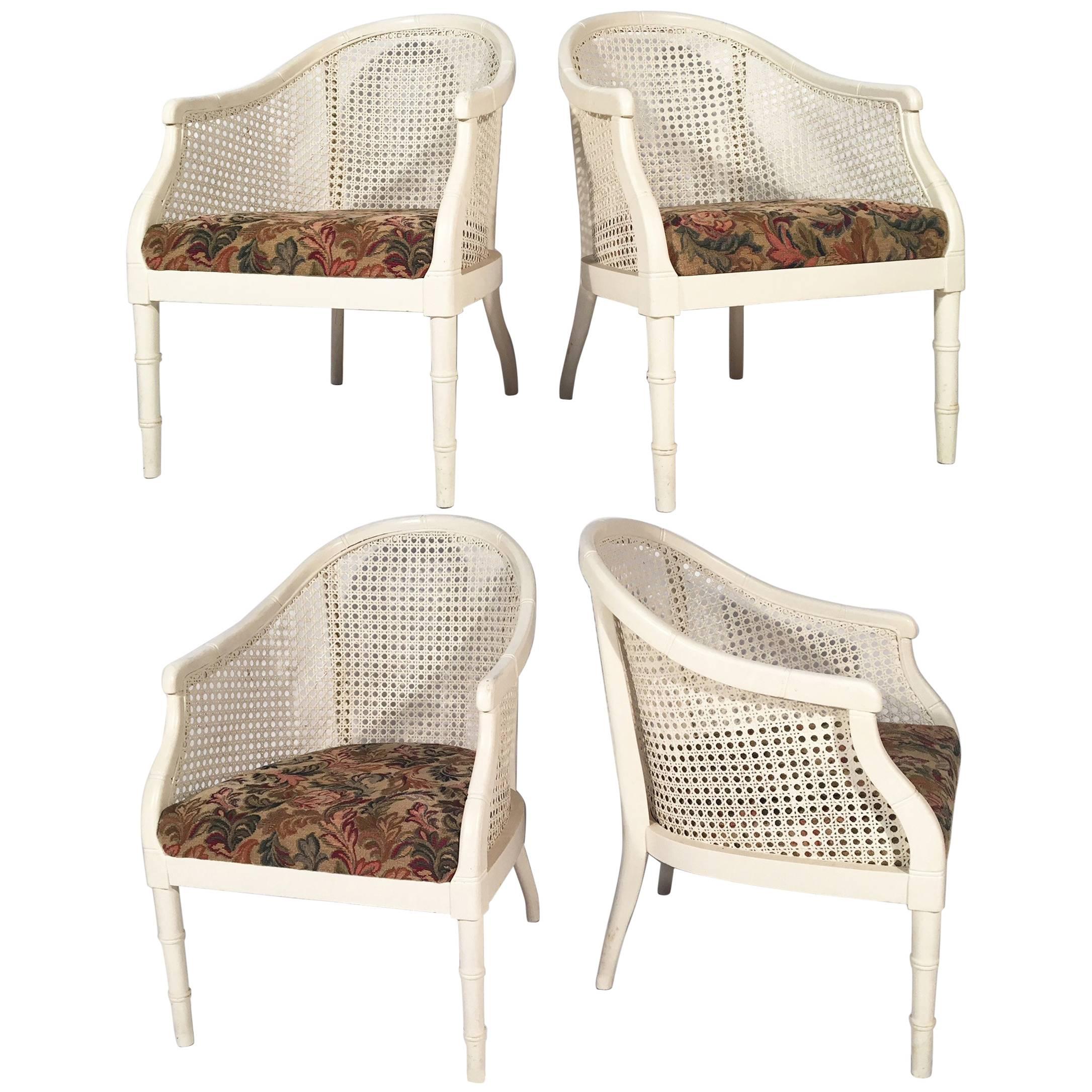 Midcentury Cane Back Barrel Chairs, Set of Four