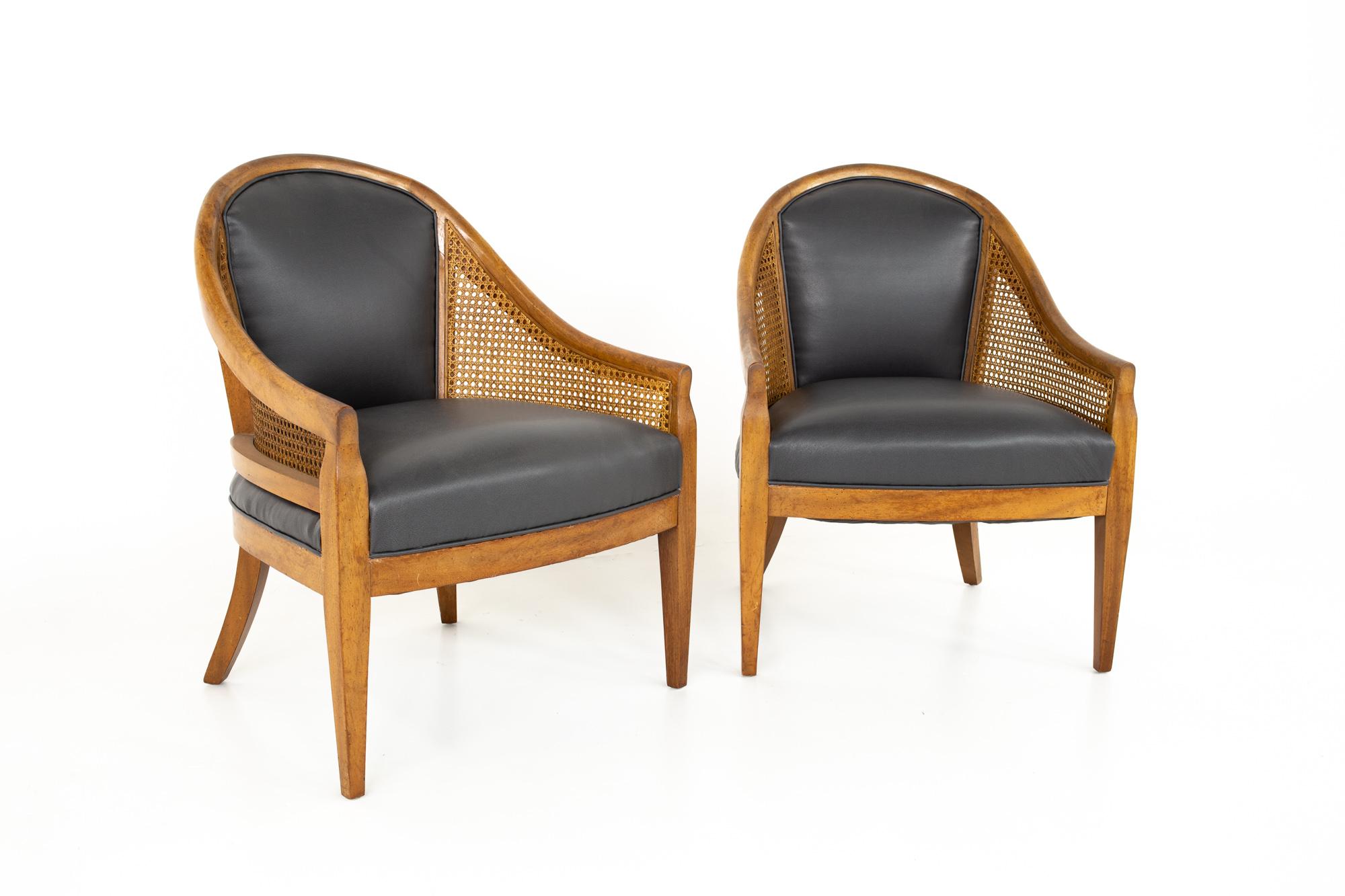 Mid Century cane chairs, pair
Each chair measures: 25.25 wide x 25.25 deep x 32.75 high, with a seat height of 17.25 inches

Each piece of furniture is available in what we call restored vintage condition. Upon purchase it is thoroughly cleaned and